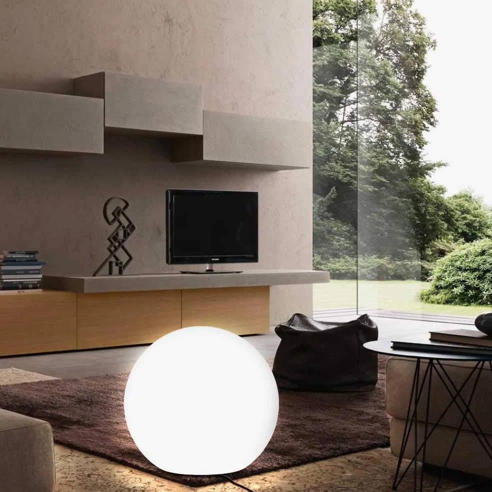 BAKAJI Lampada Design Sfera da Giardino Diametro 40 cm Luce Illuminazione Esterno da Terra o Tavolo Attacco E27 Lampadina Max 25W Colore Bianco con Picchetti di Fissaggio al Terreno (40 cm)