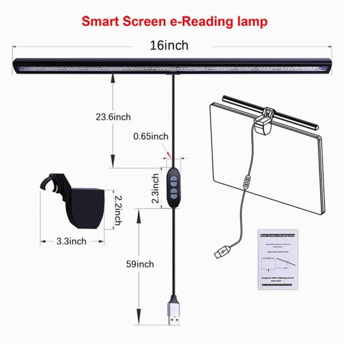 Lampada LED da Schermo per Computer Clip, Luce USB senza Riflessi, Cura Visiva, Materiale Abs e Alluminio, per Studio e Casa