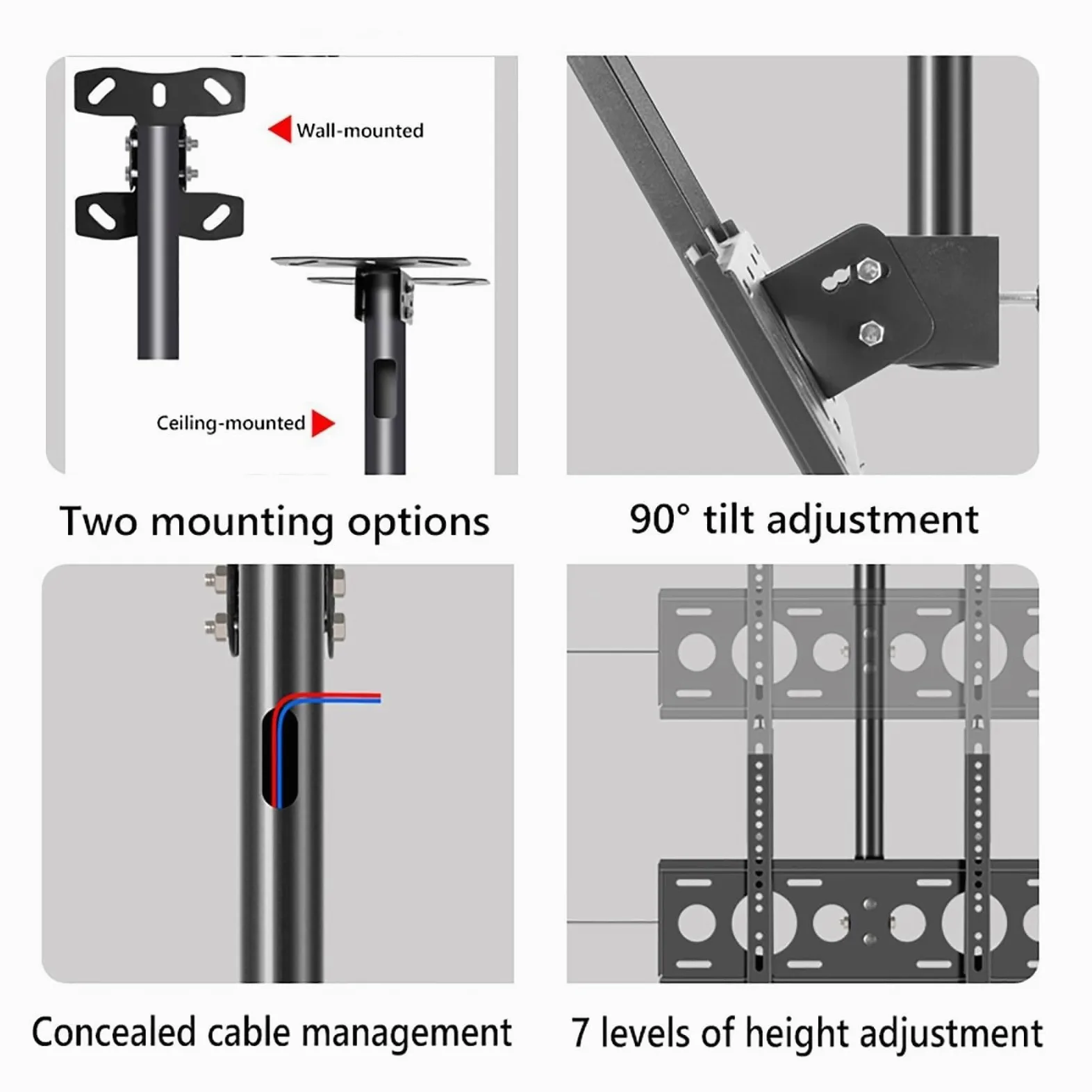 Telescopico Supporto per TV da Soffitto, Supporto TV Parete, Supporto TV Girevole E Inclinabile A 360 Gradi per TV da 27 A 55 Pollici, Supporta Fino A 66 Libbre/30kg