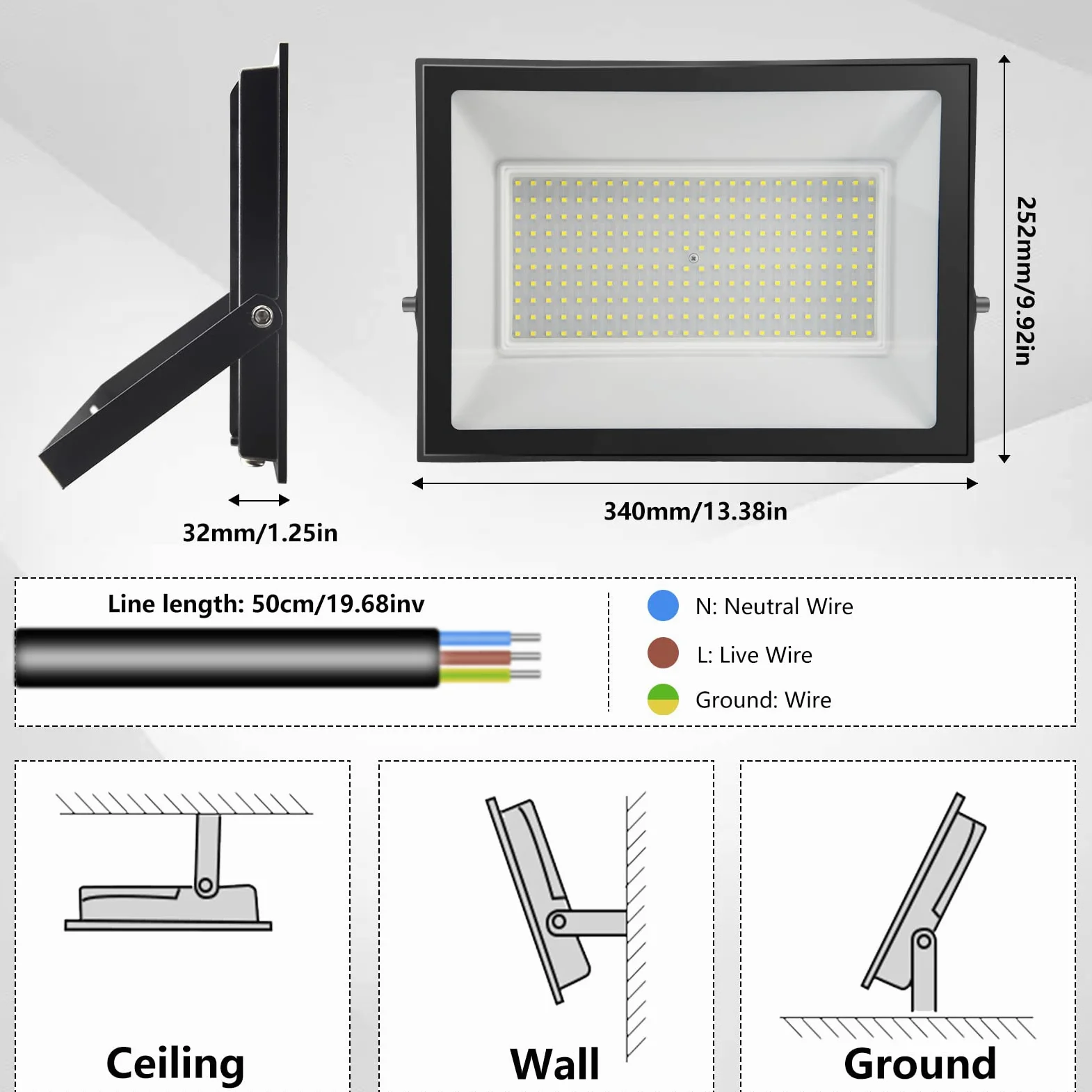 200W Faretto LED da Esterno - Proiettore 20000LM IP65 Impermeabile, 6500K Bianco Freddo per Giardino, Cortile, Garage | Faro LED Esterno con Alta Luminosità e Durata
