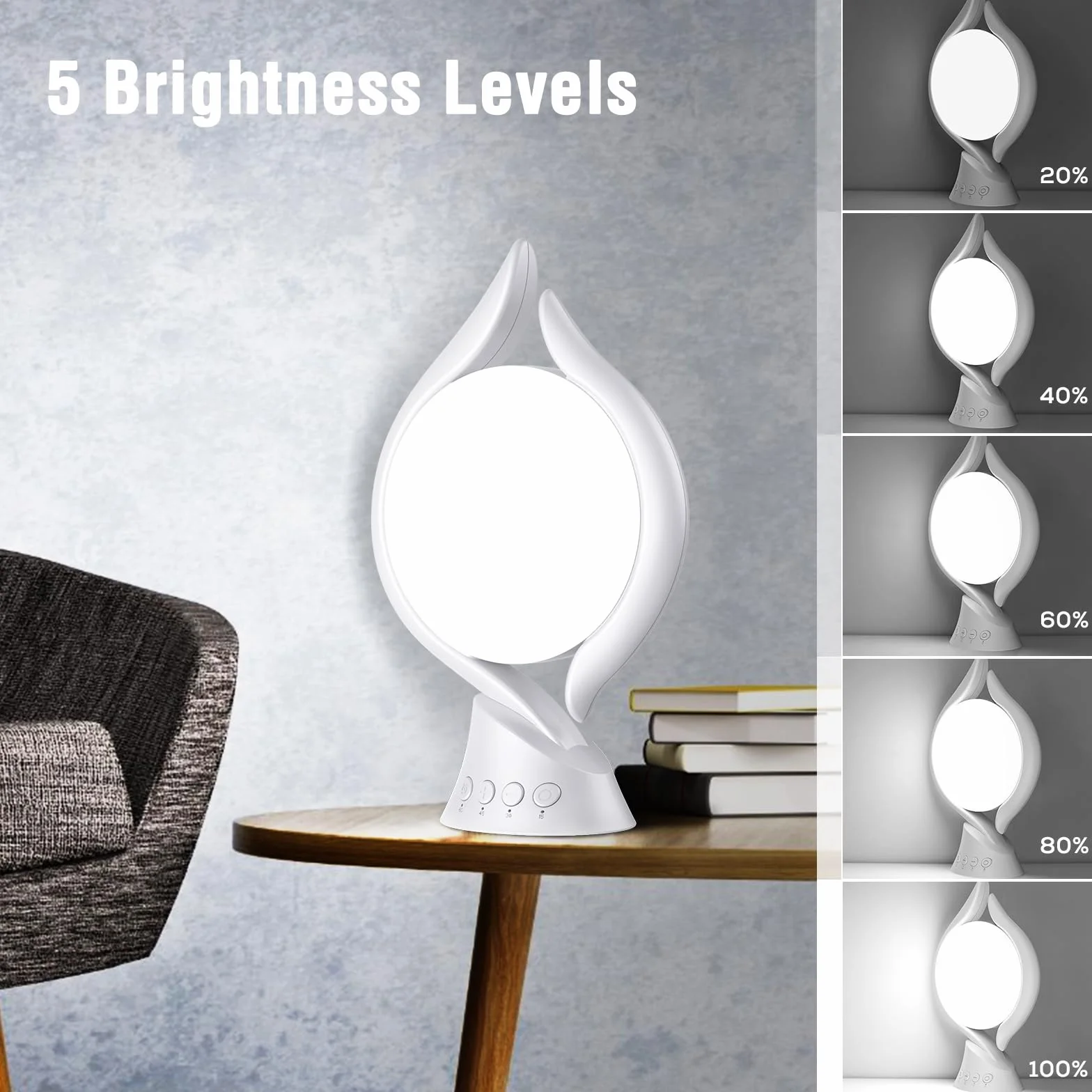 KICLBD Lampada 10000 Lux per Terapia Della Luce - 3 Colori, 4 Timer, 5 Intensità Regolabili, Funzione Memoria - Solare Senza Raggi UV per Casa/Ufficio