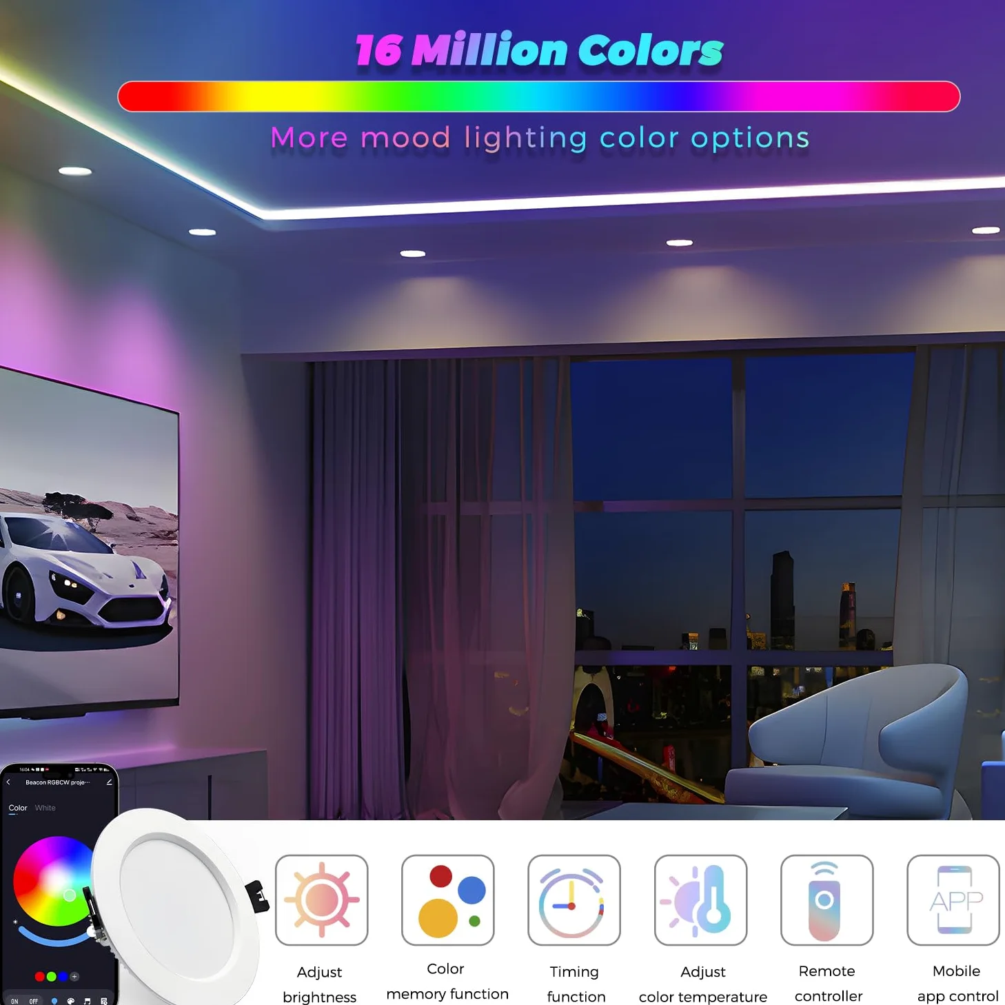6x faretti da incasso a LED RGBW dimmerable 10W, faretto da soffitto LED Bluetooth APP cambio colore RGB+bianco caldo+bianco freddo, faretti LED rotondo da 230V per soggiorno, camera da letto