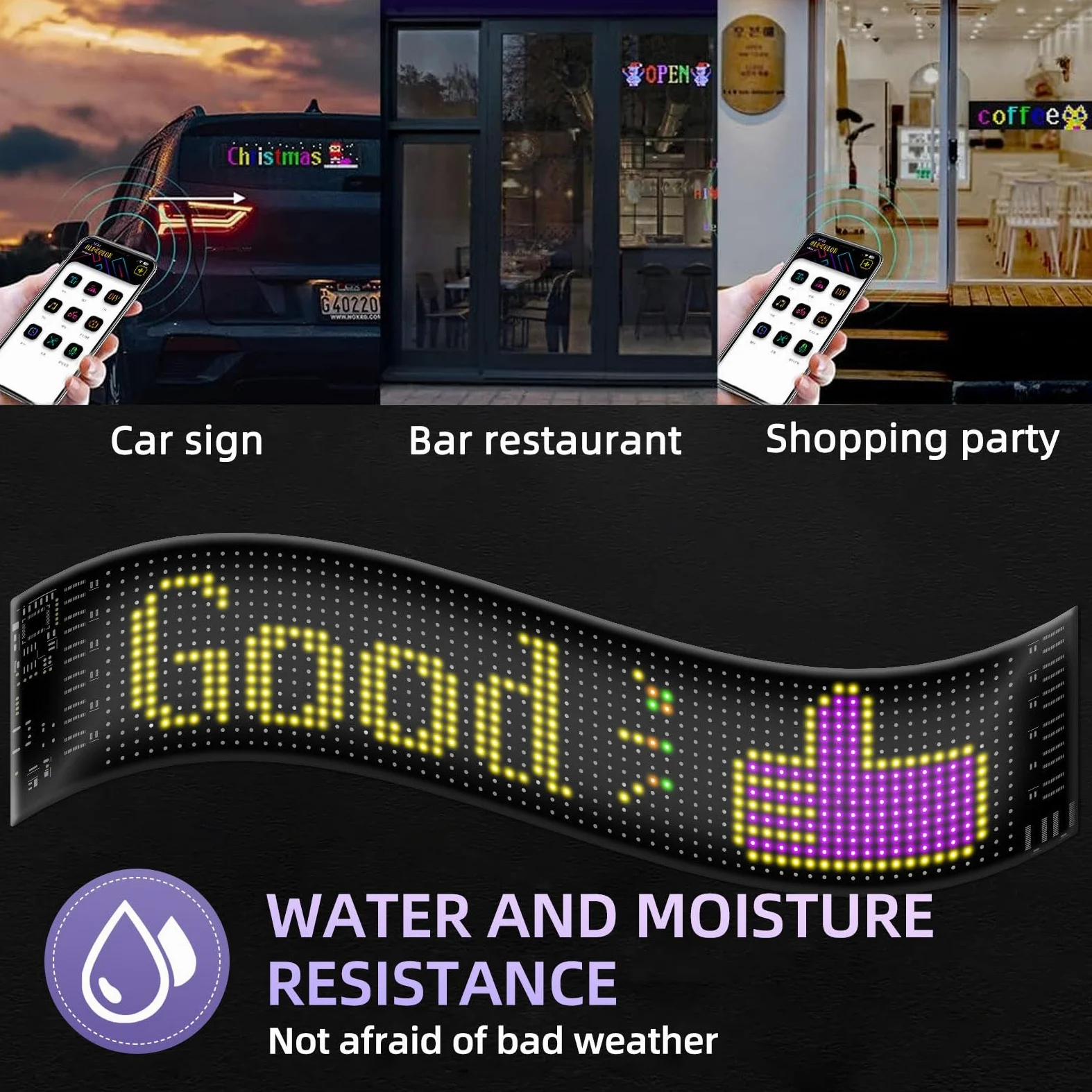 Insegna Luminoso LED, Pannello Flessibile Programmabile 90 x 20CM,Scritte LED Personalizzate Sostegno Testo, Animazione, Emoji Display, Bluetooth Smart APP, USB