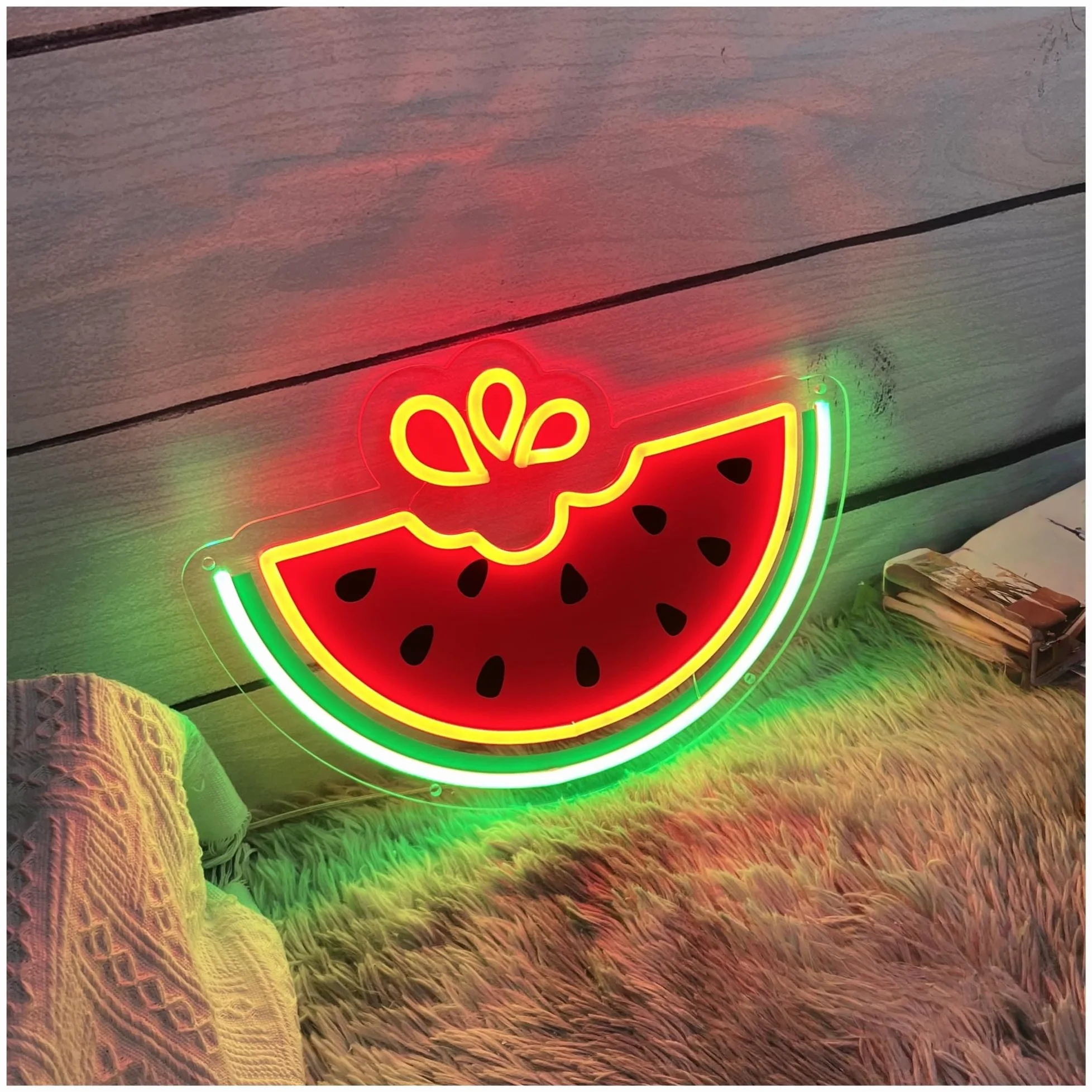 Insegna al Neon Insegna Al Neon Con Anguria, Luce A Stampa UV, Adatta Per Bar Di Frutta E Succhi, Decorazione Da Parete 32cmx45cm