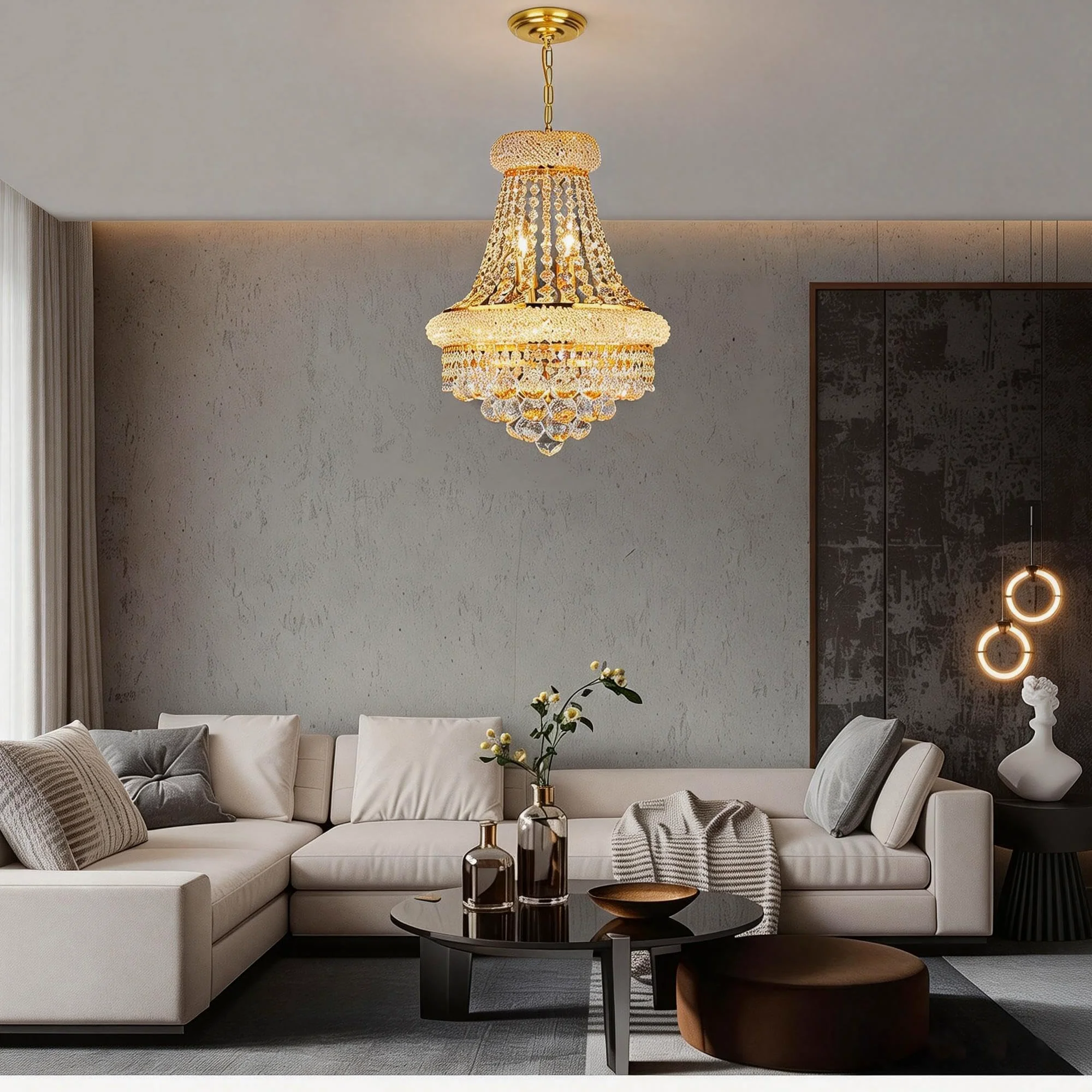 Lampadario in cristallo oro con cristalli K9, illuminazione lussuosa stile imperiale a 6 luci Ideale sopra il tavolo da pranzo, in soggiorno, camera da letto e cucina