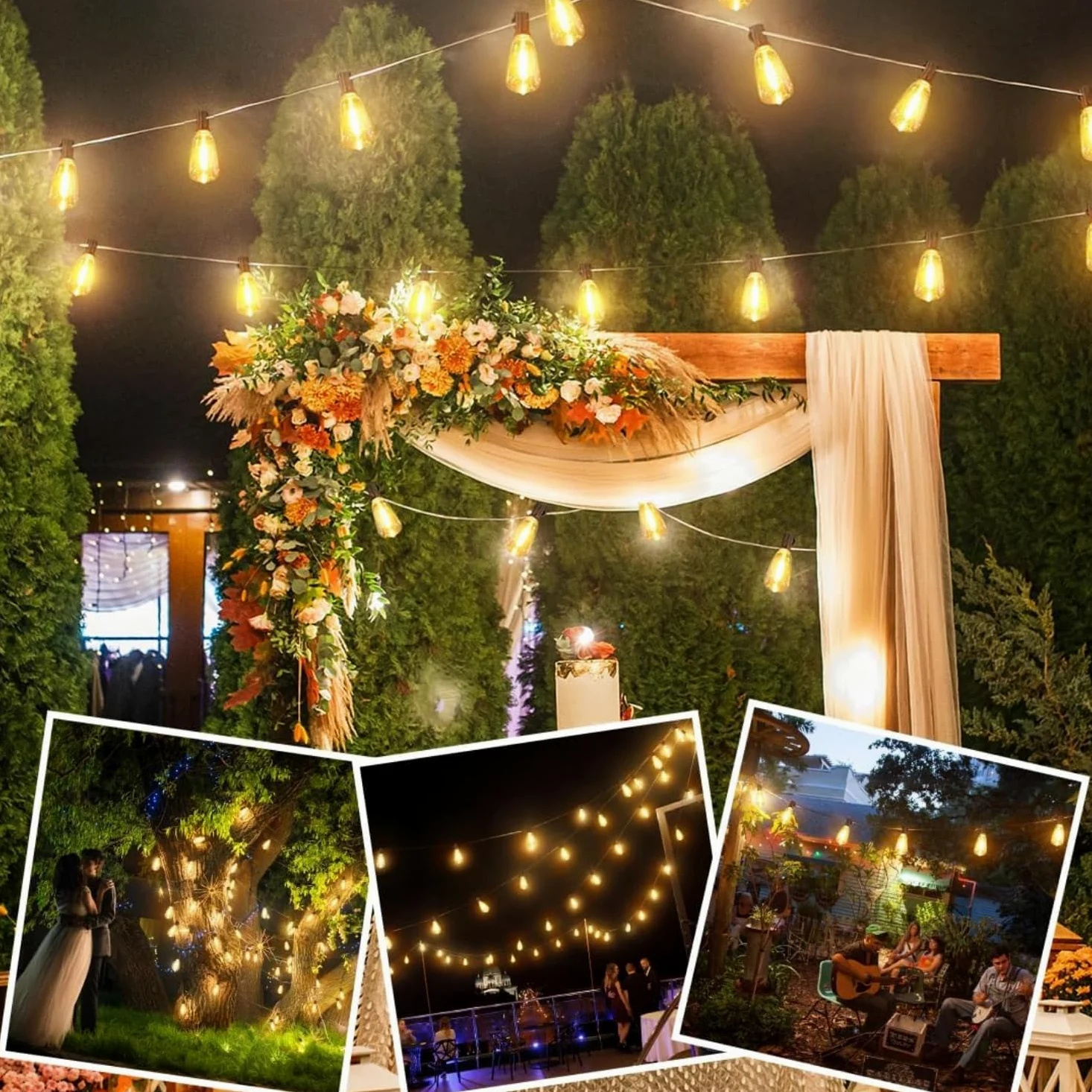 AzureStar Catena luminosa per esterni, 30 m, 100 m, estendibile, per esterni, IP44, impermeabile con 50 + 2 ST38 LED, in plastica, luce bianca calda, per esterni, giardino, terrazza, matrimonio