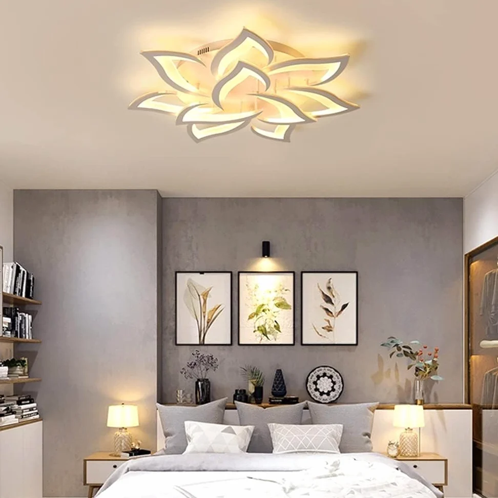 Plafoniera LED Soffitto Dimmerabile 3000K-6000K, Creativa Petalo Lampadario Soggiorno 60W 6000lm, Lampadario Camera da Letto da Pannello Acrilico, Lampadari Moderni 10 Luci