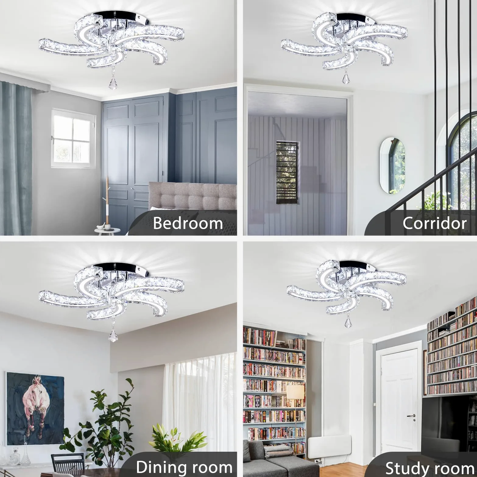 19,7” Lampadari di cristallo dimmerabili Moderna plafoniera di cristallo Acrilico 5 bracci Led Lampada da soffitto a incasso per sala da pranzo Soggiorno Camera da letto corridoio