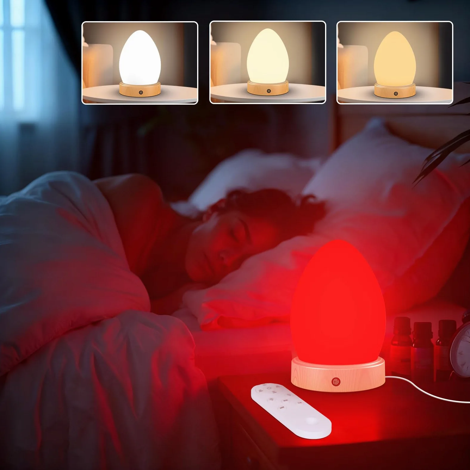 Lampada per terapia a luce rossa da 670 nm per sonno e relax, lampada solare da 10000 Lux con telecomando, doppia funzione di aiuto per il sonno e lampada solare, luce notturna a 4 colori per