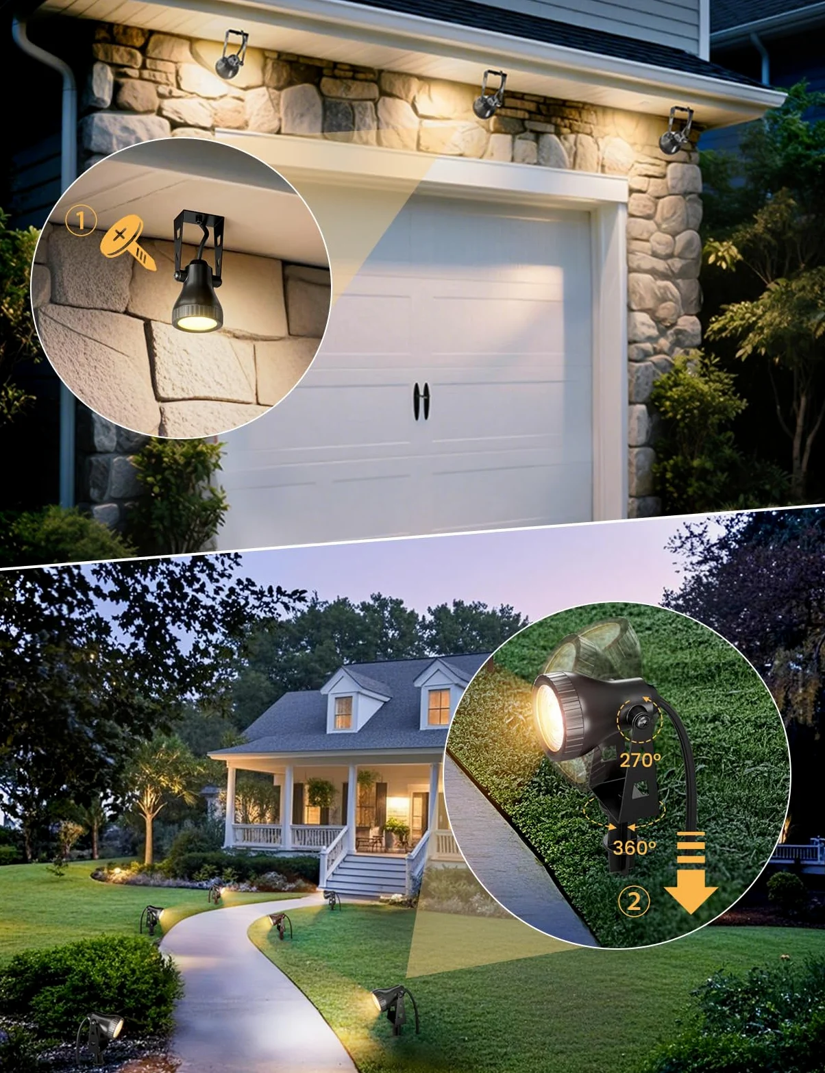 ZOTOYI Impermeabile IP68 Faretti da Giardino Kit Illuminazione Giardino 32M 10-in-1 con Adattatore, 30W LED Luce Calda 3100K per Prati, Viali d'Ingresso, Eventi all'Aperto