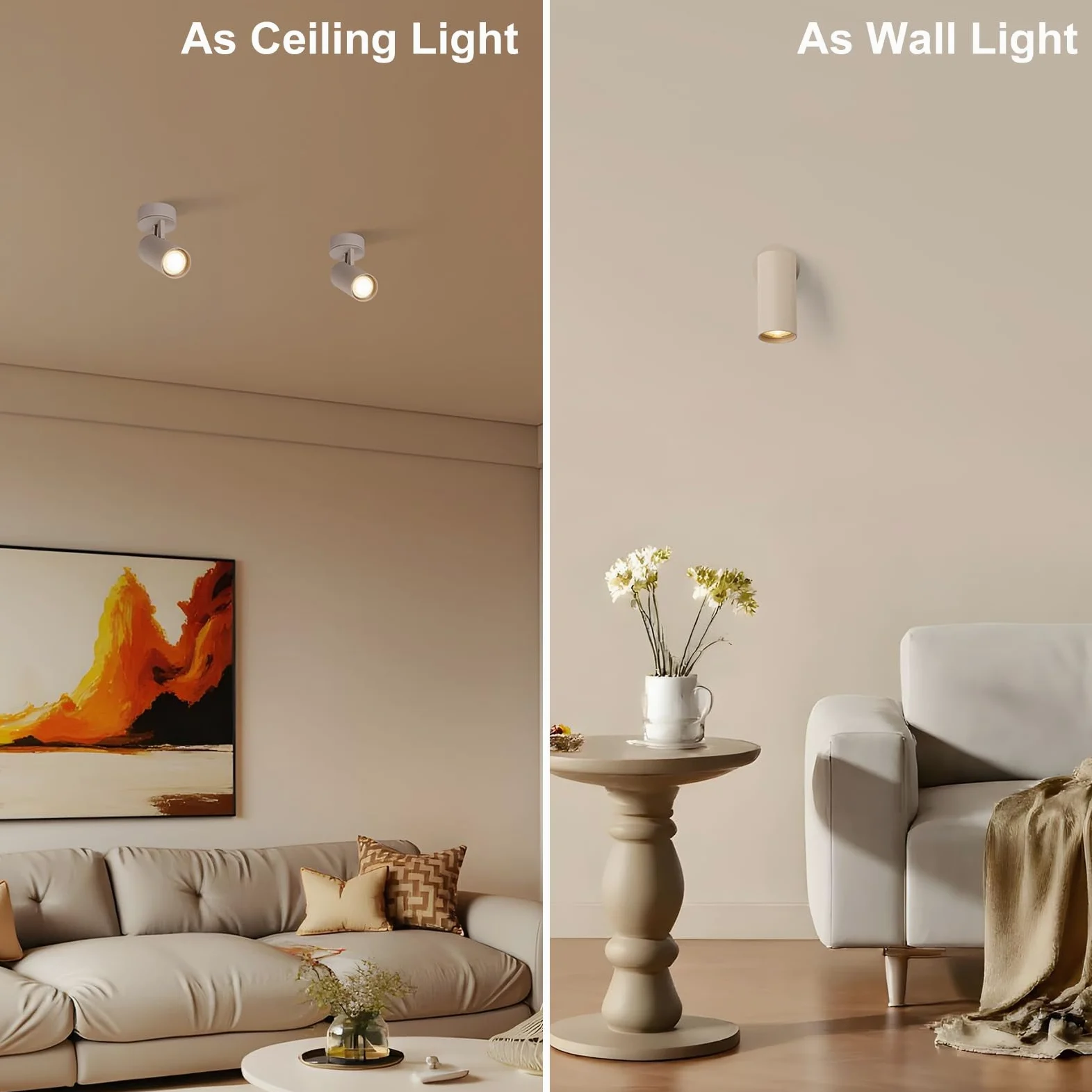 DAWALIGHT Plafoniera LED Faretti GU10 5W 3000K Bianco caldo Faretto Orientabile da Parete Luci da Soffitto per Interni Cameretta Soggiorno Camera da Letto, Grigio sabbioso, Alluminio