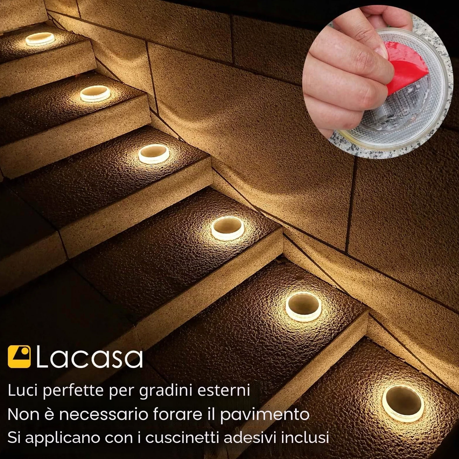 Luci Solari da Giardino, Lampada Solare da Esterno, Luci di Sicurezza Faretto per Ponte Vialetto Passerella Percorso Scale Piazza Cortile Auto On/Off - Bianco caldo 4pcs