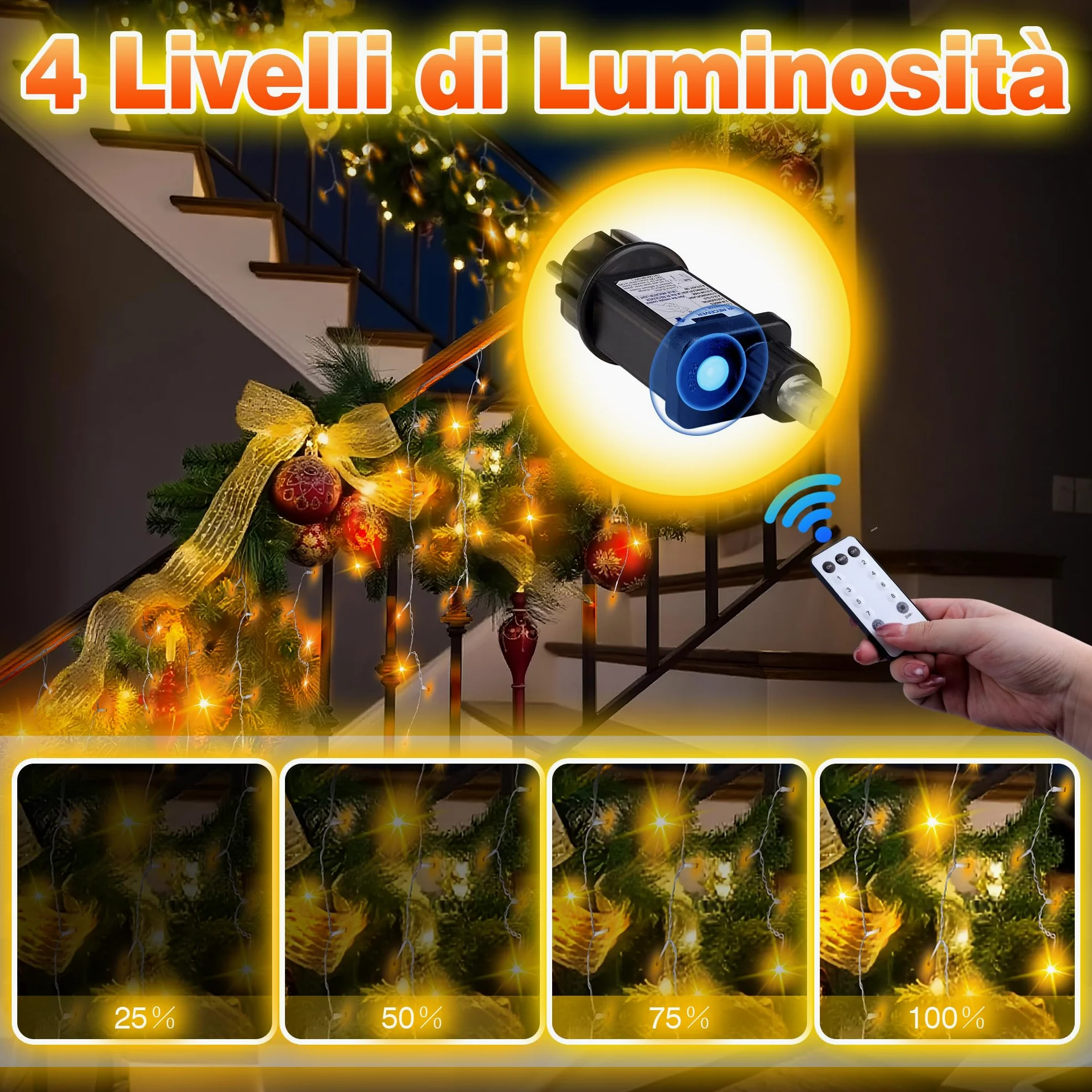 Xahpower Luci di Natale da Esterno Cascata, 624 LED 18M Luci di Natale da Esterno con Telecomando, 8 Modalità, Tenda Luminosa per Balcone, Natale, Matrimoni, Feste - Bianco Caldo