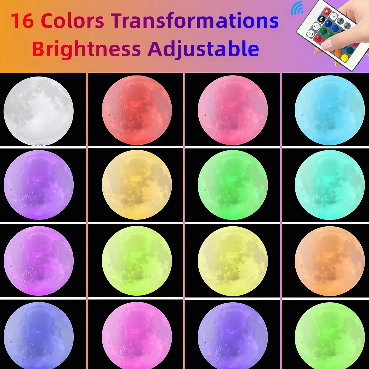 Lampada a forma di luna, 16 colori, luce notturna a LED con supporto, telecomando e controllo touch, lampada a forma di galassia per adolescenti, ragazze e ragazzi, ricaricabile tramite USB, luce