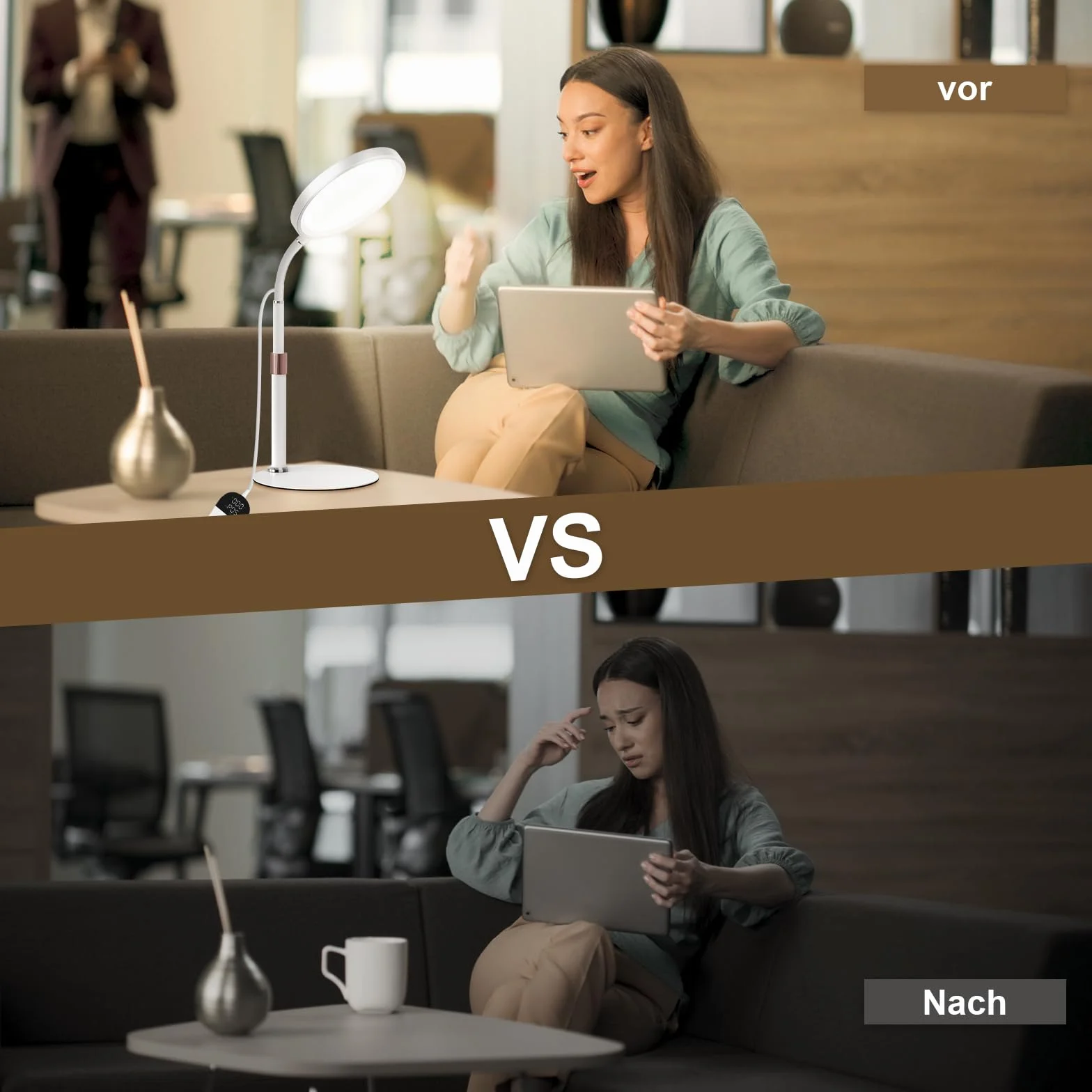 Lampada SAD, Lampada Per Terapia Della Luce Senza Raggi UV Da 10.000 lux, 3 Temperature Di Colore, 9 Luminosità e Timer da 15/30/45Min, Lampadas a luce Diurna Per Uso Domestico/Ufficio