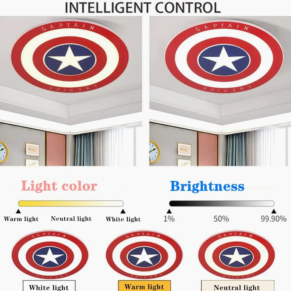 Plafoniera A LED Per Bambini Lampada Da Soffitto CreativaCapitano America Dimmerabile Con Telecomando Acrilico Ultra Sottile Rotonda Per Bambini Camera Da Letto Soggiorno Luce Illuminazione,50cm