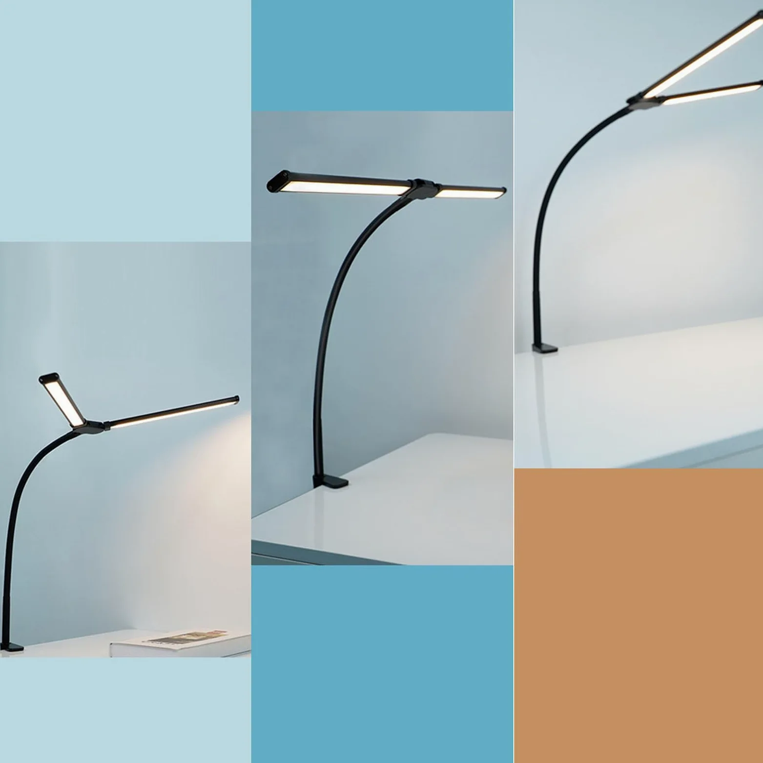 Lampada da Scrivania a LED a Doppia Testa Illuminazione da Scrivania Dimmerabile Continua Flessibile a Collo di Cigno per Postazioni di Lavoro per Ufficio Domestico USB 5V 10W