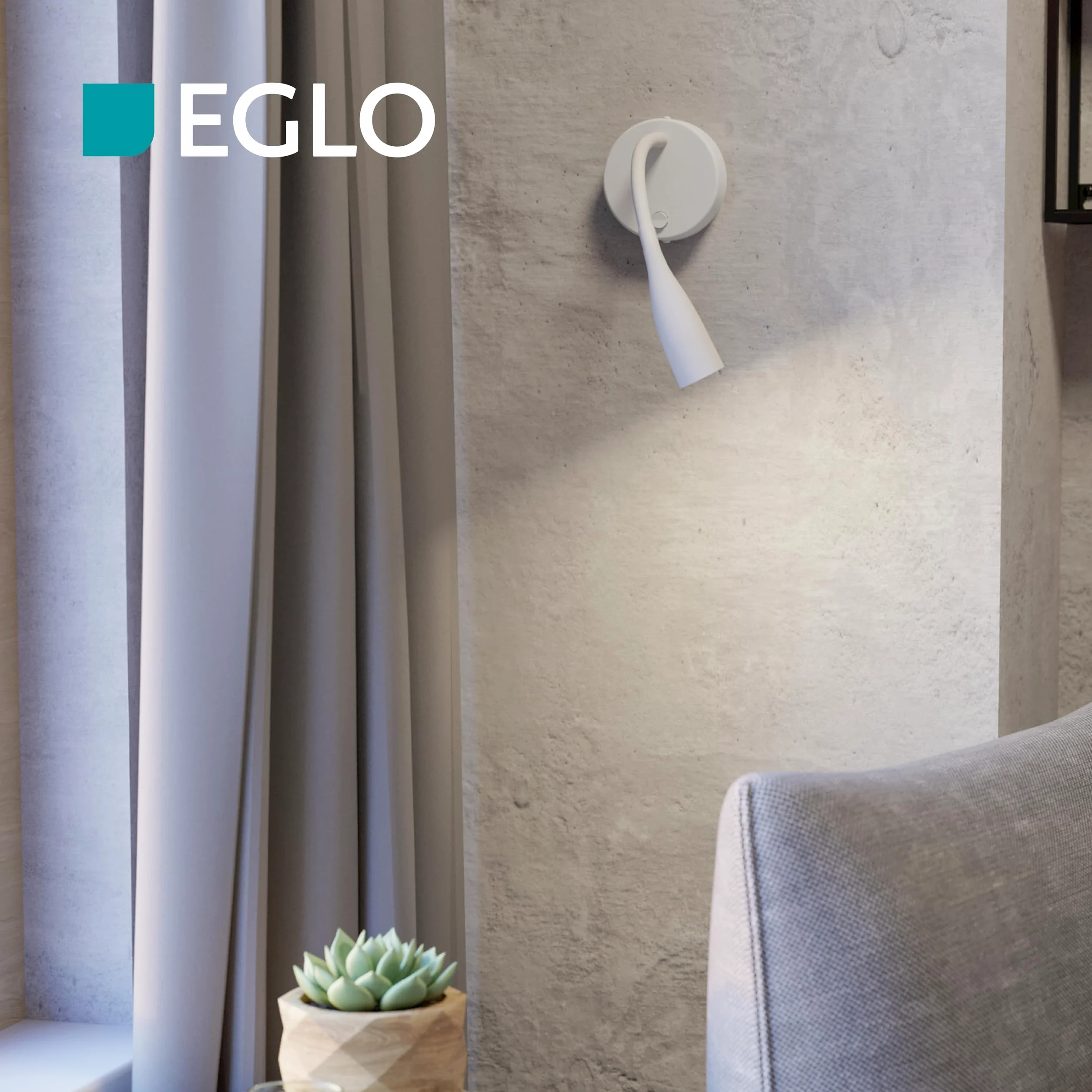 Eglo Lampada da parete a LED Olivandino, a collo di cigno, luce da lettura a muro, per camera da letto, con interruttore, in metallo e plastica bianca, colore luce: bianco caldo