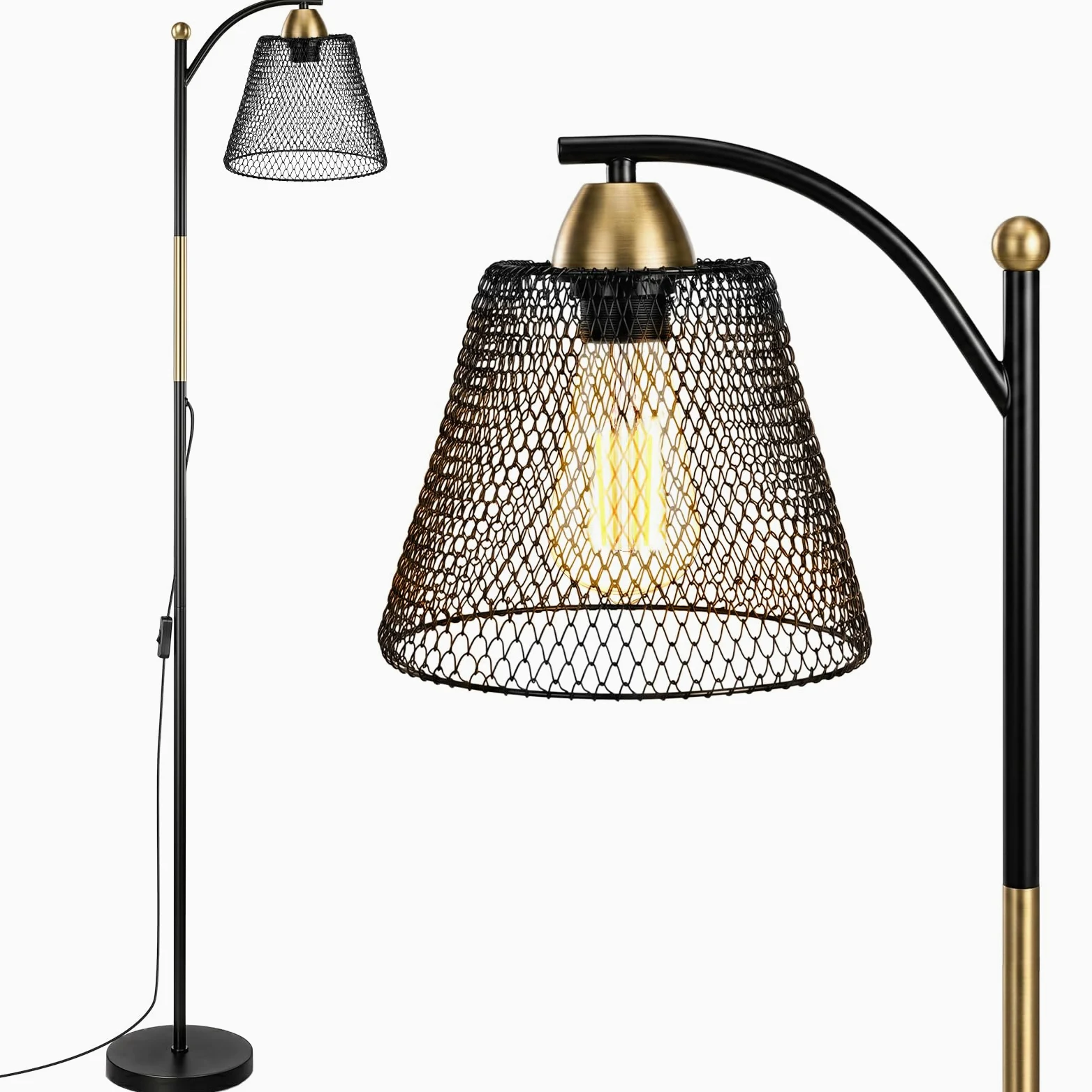 OUSFOT Lampada da Terra E27 Portalampada 230V, Industriale Piantana 40W, Nero e Oro, Adatto per Uffici, Soggiorni e Camere da Letto (Senza lampadina)
