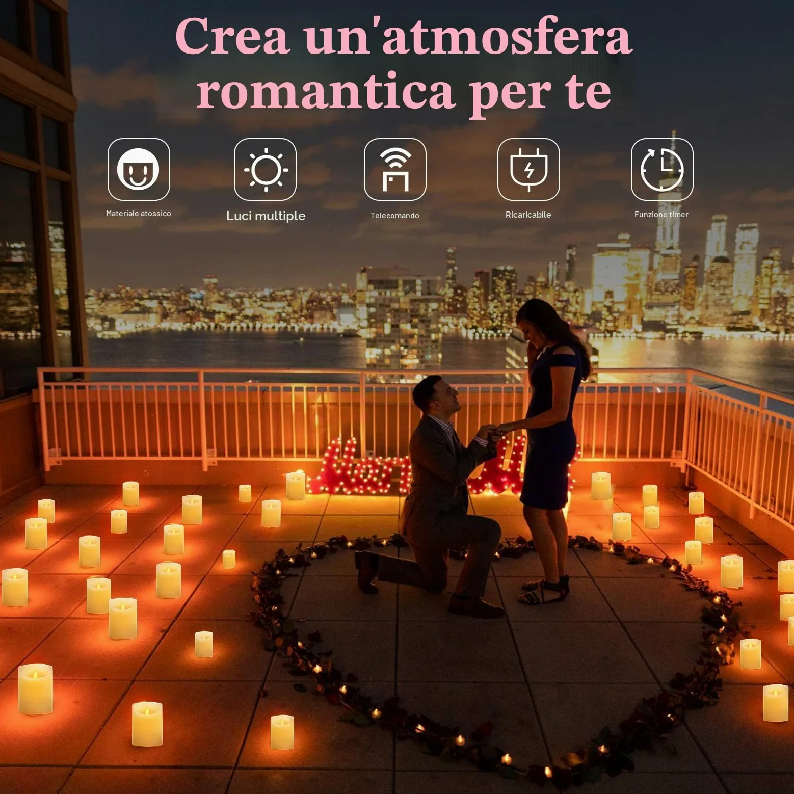 Candele LED Senza Fiamma, Bianco Caldo Multicolor Real Wax Pilastro Luce Candela Ricaricabili USB, con Telecomando e Timer, Lampada Candela per Natale Feste Decorazione Casa Matrimonio