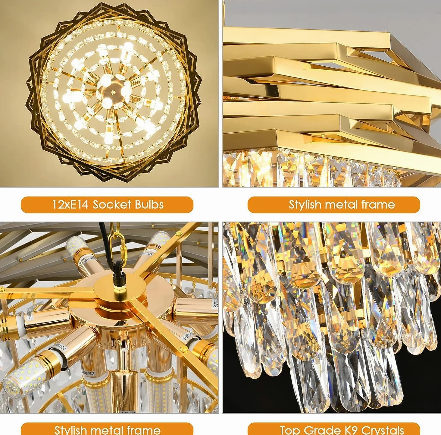 Lampadario di cristallo moderno Lampadari rotondi da 60 cm in oro per sala da pranzo K9 Lampadari a sospensione a soffitto a 5 livelli Lampadario grande da incasso per soggiorno Ingresso Foyer Scala