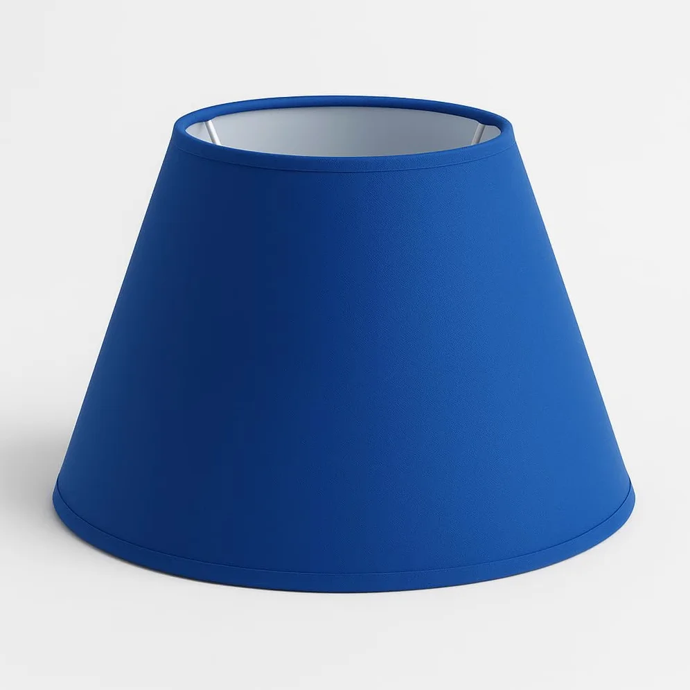 35 cm Paralume Cono, Tessuto di Cotone con PVC Bianco, Prodotto Artigianale, per Lampada da Tavolo, Piantana (Blu)