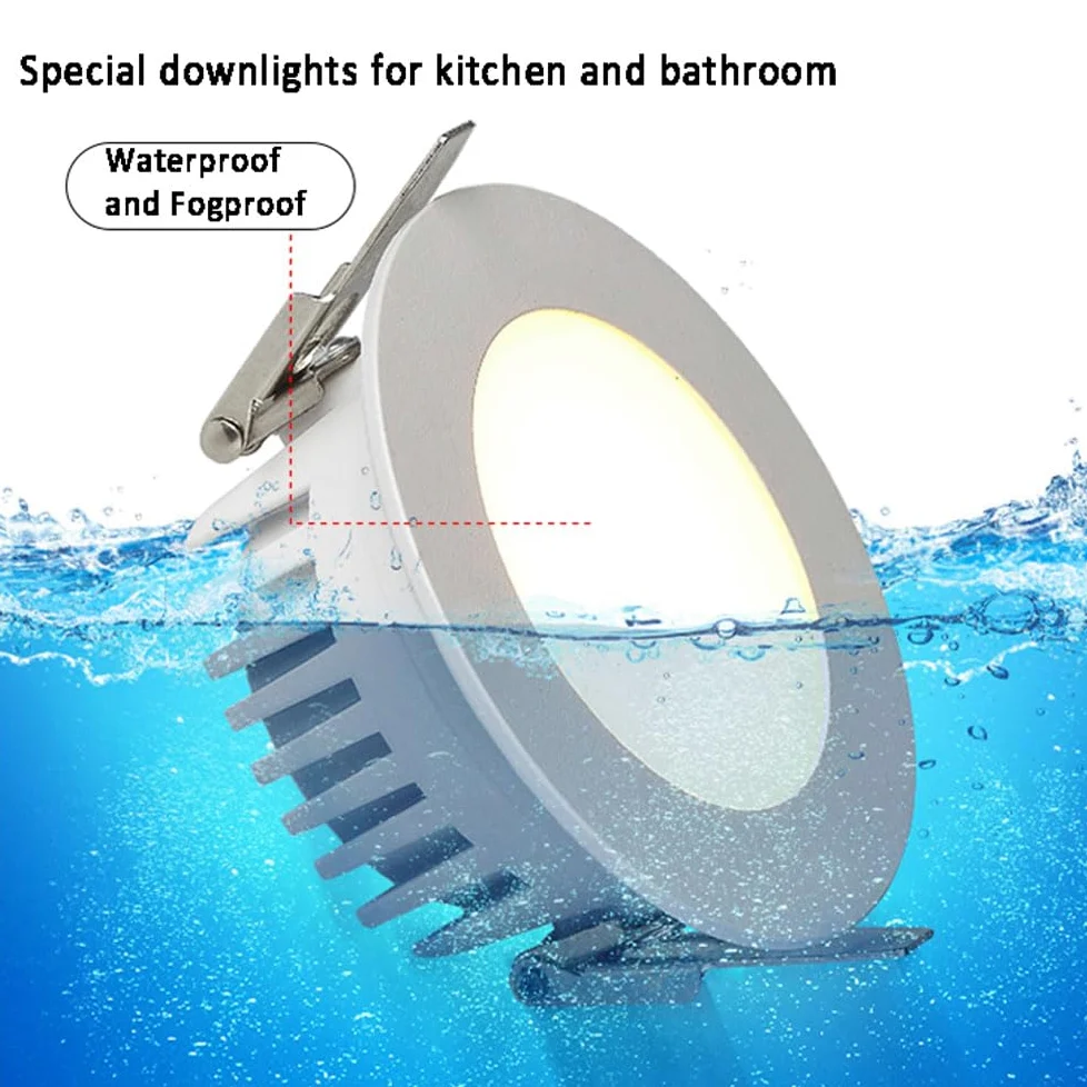 Plafoniera da Incasso A LED da 3 Pezzi, 3000K/4000K/6000K Selezionabile, Lampada da Doccia Impermeabile IP65, Faretto da Incasso A Soffitto per Bagno, per WC Corridoio Foyer Vasca da Bagno