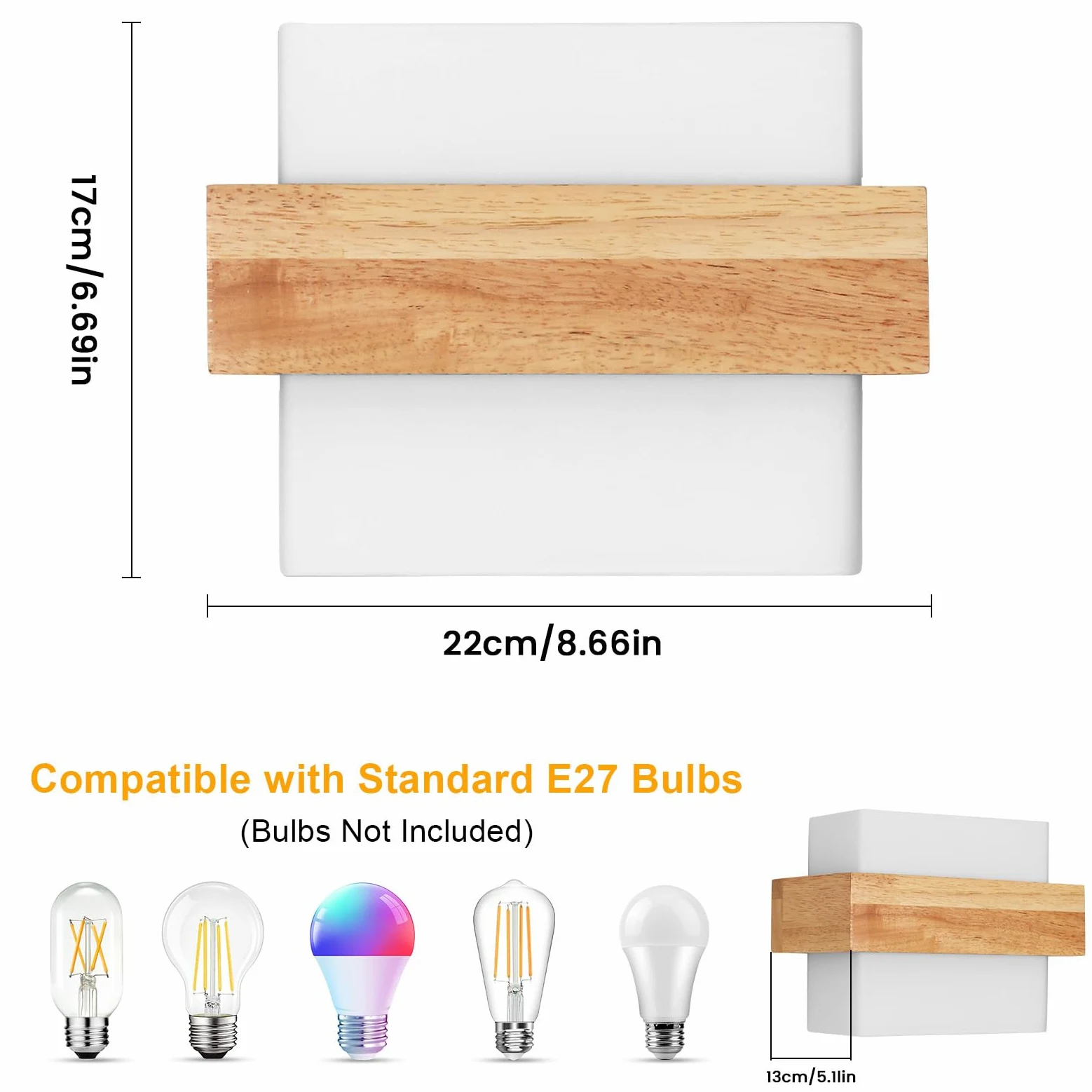 DELIPOP Applique da Parete Interno, Moderno Lampada da Parete Quadrato in Legno con Paralume in Vetro, E27 Illuminazione Interni Lampada a Muro per Camera da Letto Soggiorno Corridoio Scale