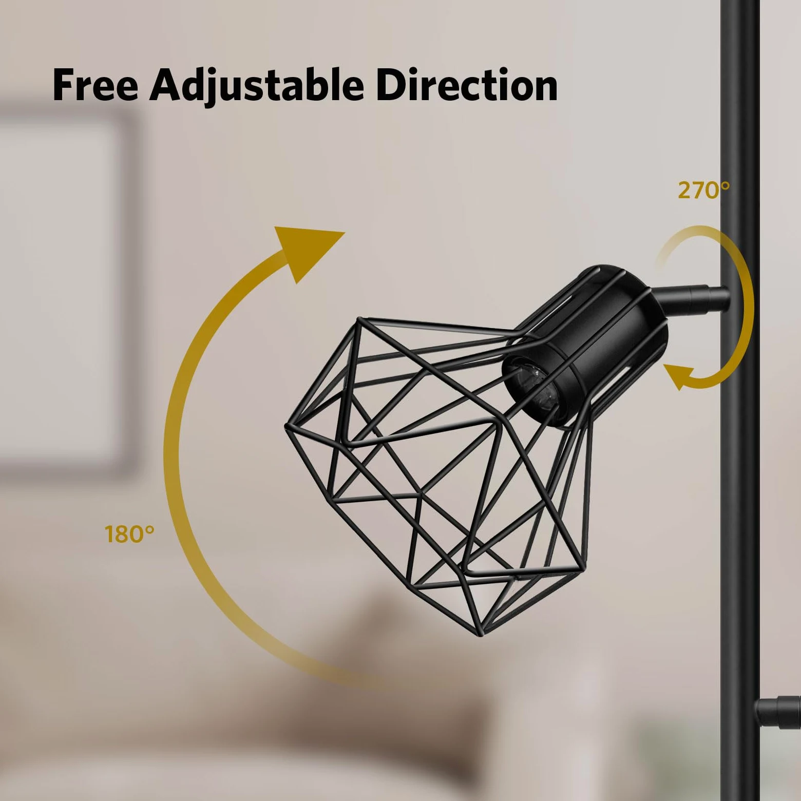 BBHome Lampada da terra industriale, lampada da terra ad albero di fattoria con teste a gabbia regolabili, lampade da terra rustiche per ufficio camera da letto soggiorno, nero (lampadine non incluse)