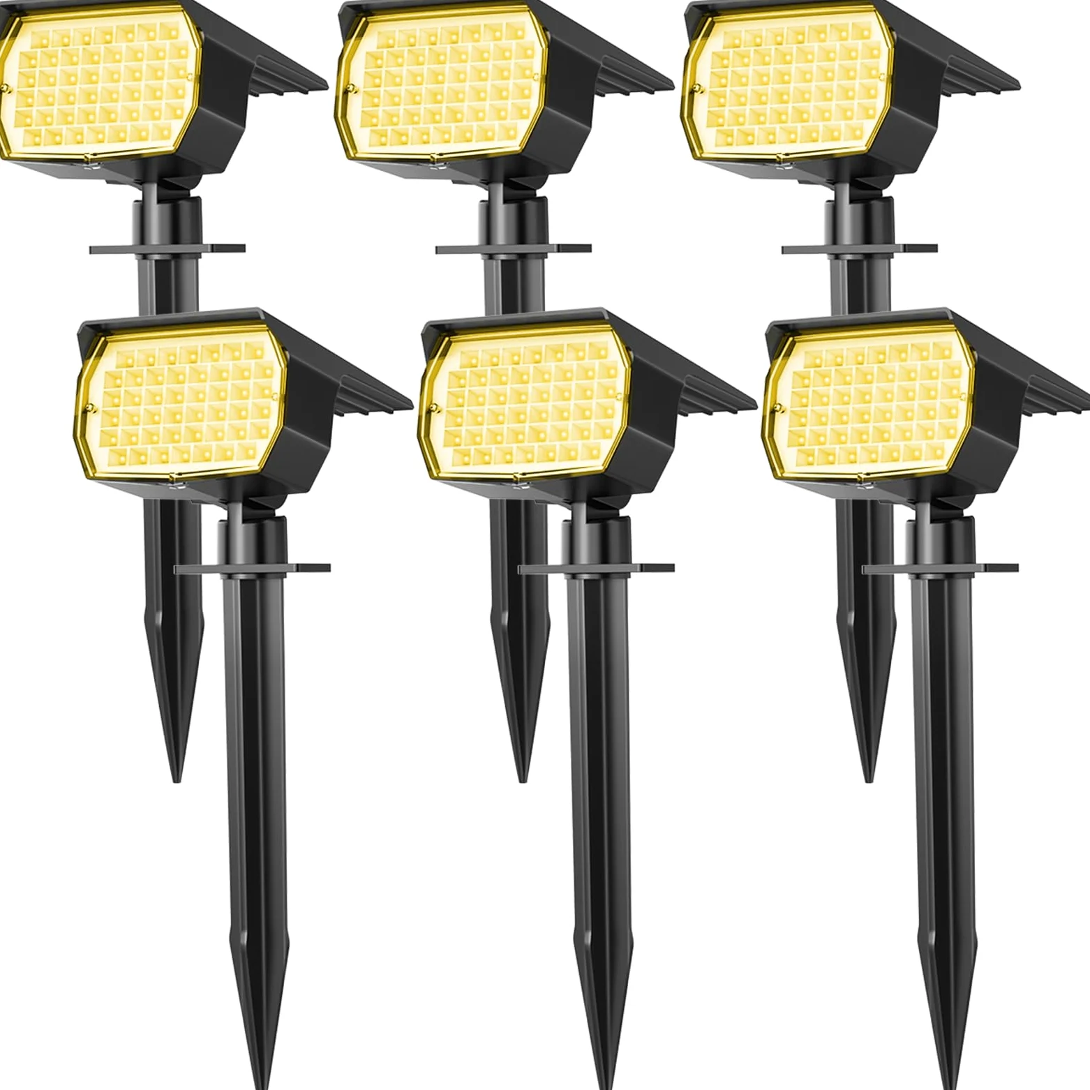 WENATY Faretti solari per esterni impermeabili IP65, confezione da 6 faretti paesaggistici con 46 LED caldi