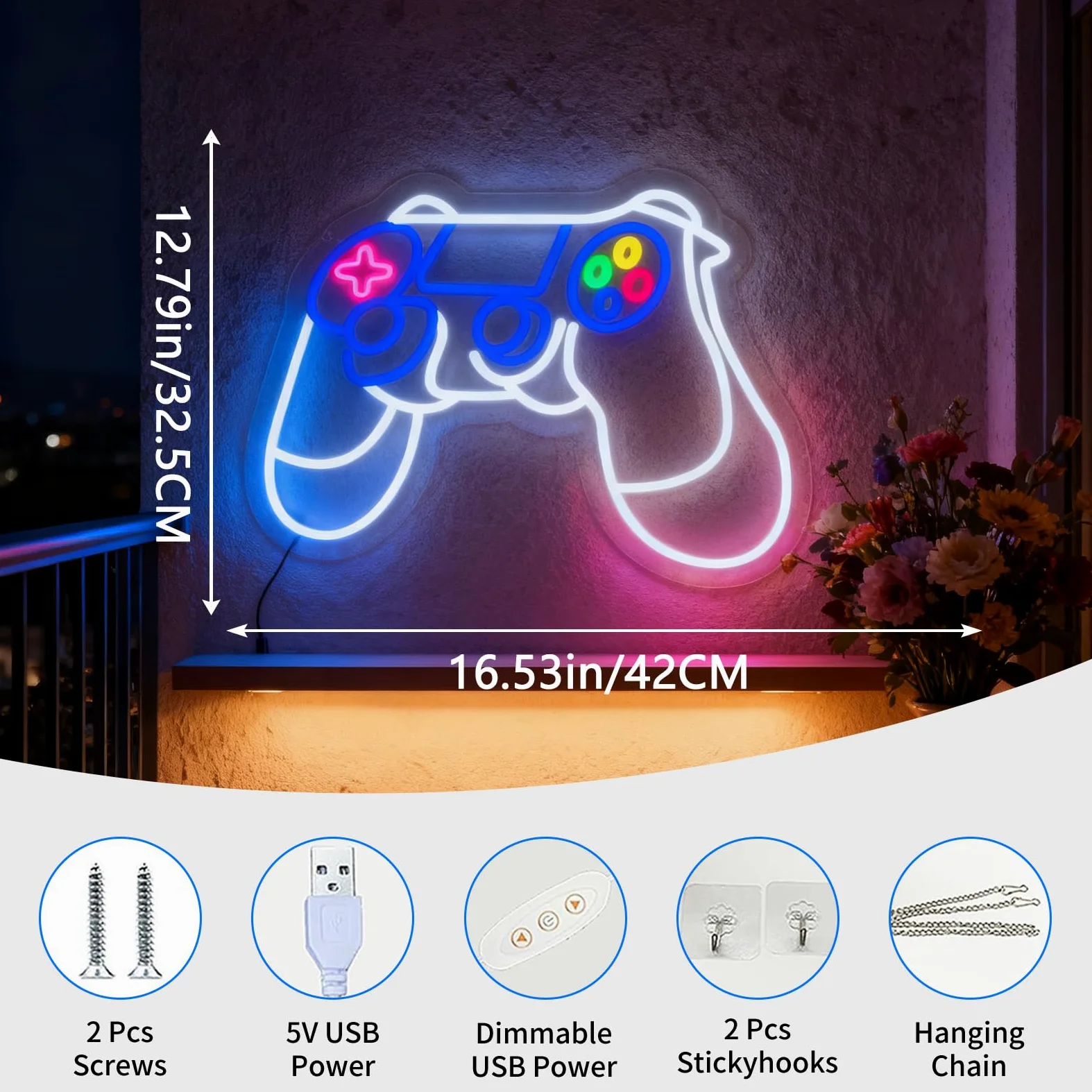 Cartello al neon con controller di gioco, luce al neon decorativa alimentata tramite USB, per sala da gioco, adolescenti, ragazzi, ragazze, camera da letto, soggiorno, tavolo da parete, decorazione a