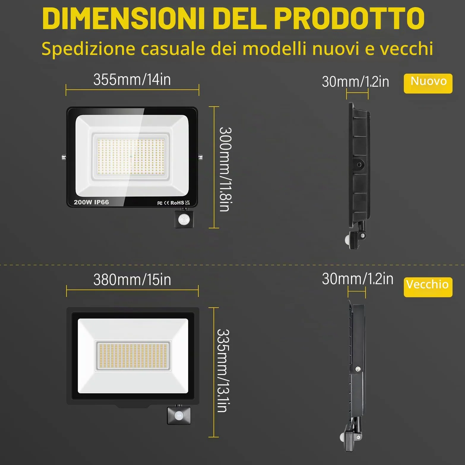 SKYWORLD 2 x Fari Led da Esterno con Sensore di Movimento, 200W 20000LM | Proiettori Faretto Led da Esterno, Luci di Sicurezza Faro per Giardino Garage Patio Terrazza Cortile, 3000K Bianco Caldo