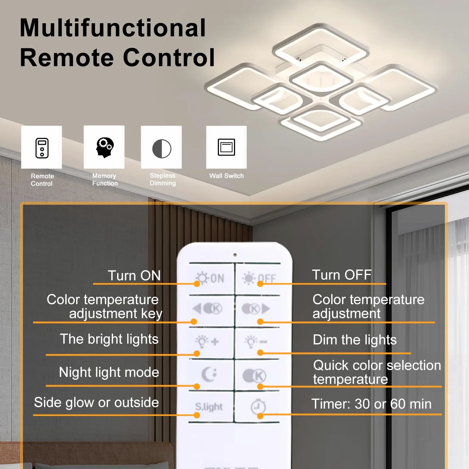 Comely Plafoniera LED Moderna, 80W Lampada da Soffitto, Lampadario LED Soffitto Dimmerabile con Telecomando e Controllo APP 8000LM 3500K - 6500K per Soggiorno, Camera da Letto, Sala da Pranzo