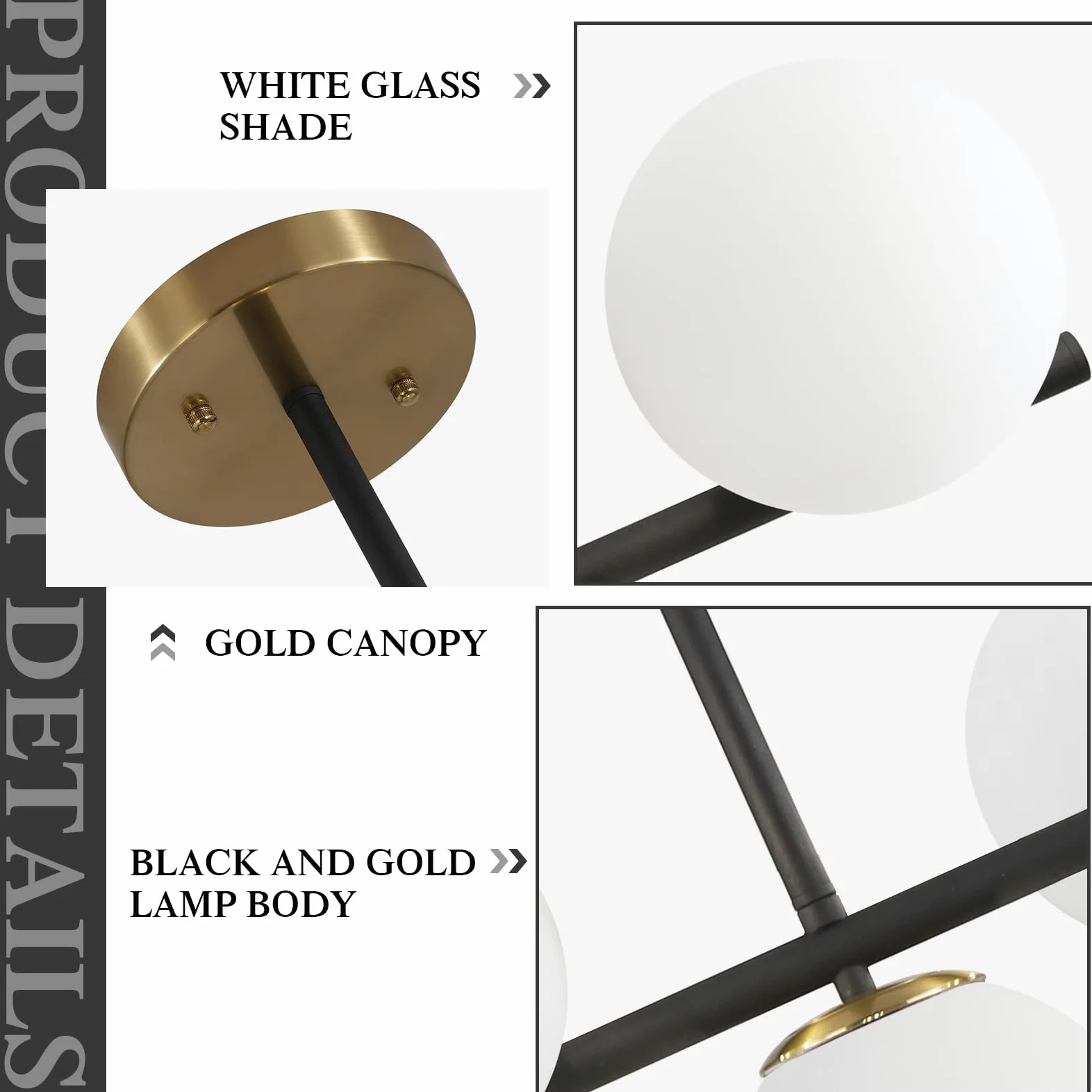 KCO Illuminazione Nero e Ottone Lineare Lampada a Sospensione Mid Century Moderno Sputnik Lampadario 7 Luci Vetro Latte Globo Cucina Isola Illuminazione a sospensione per Sala da pranzo Soggiorno