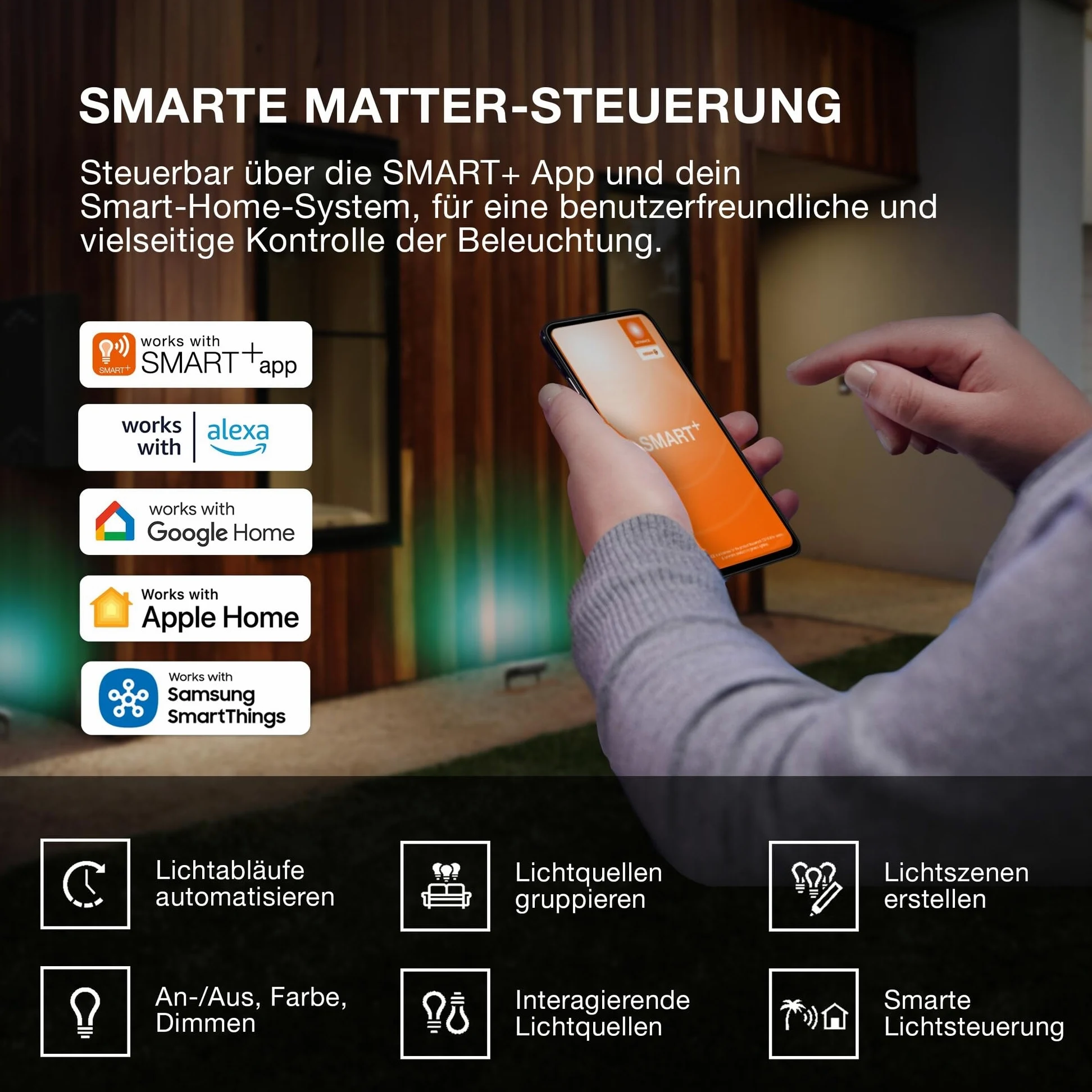 OSRAM SMART+ Matter Faretto LED, 20W, 1600lm, RGBW 16 milioni di colori, 3000K, WiFi, Matter, Alexa/Google, IP65