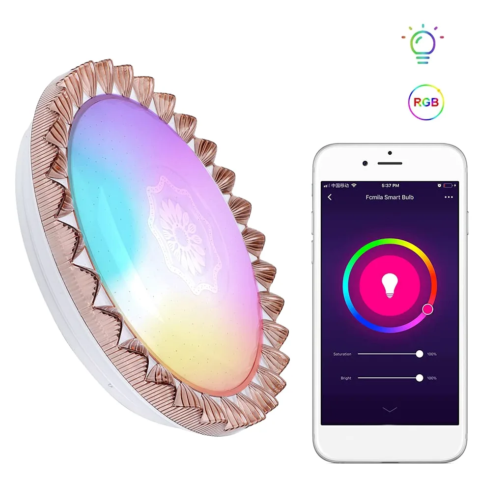 RGB & WW 48W 15 pollici da 15 pollici Smart Multicolor Light Light Light Light WiFi Controllo vocale AC 85-265V per casa e ufficio