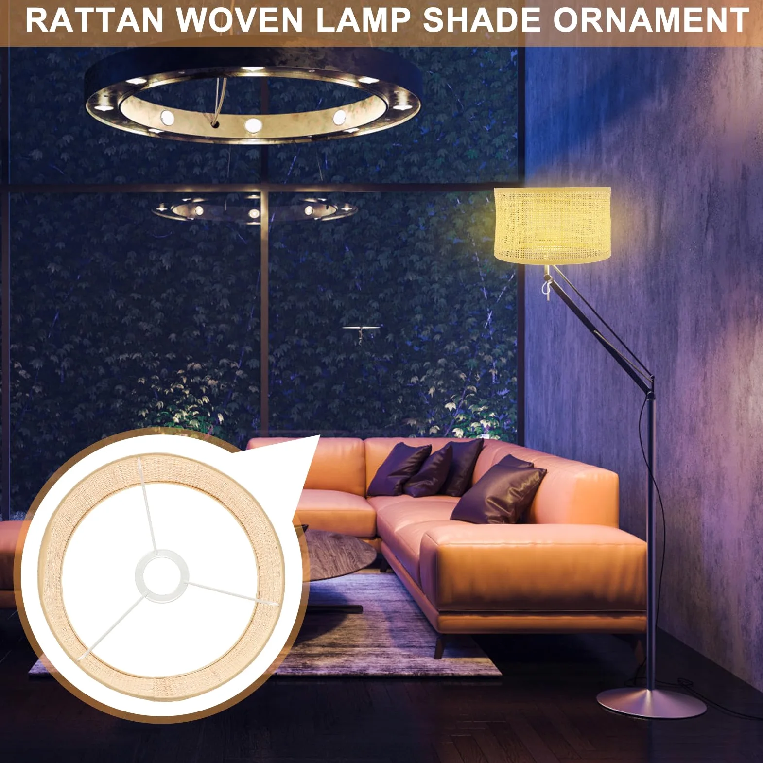 VANZACK Paralume Intrecciato in Rattan a Quadrati per Lampada da Soffitto, Decorazione Rustica Elegante Lavorazione Fine, per Camera da Letto