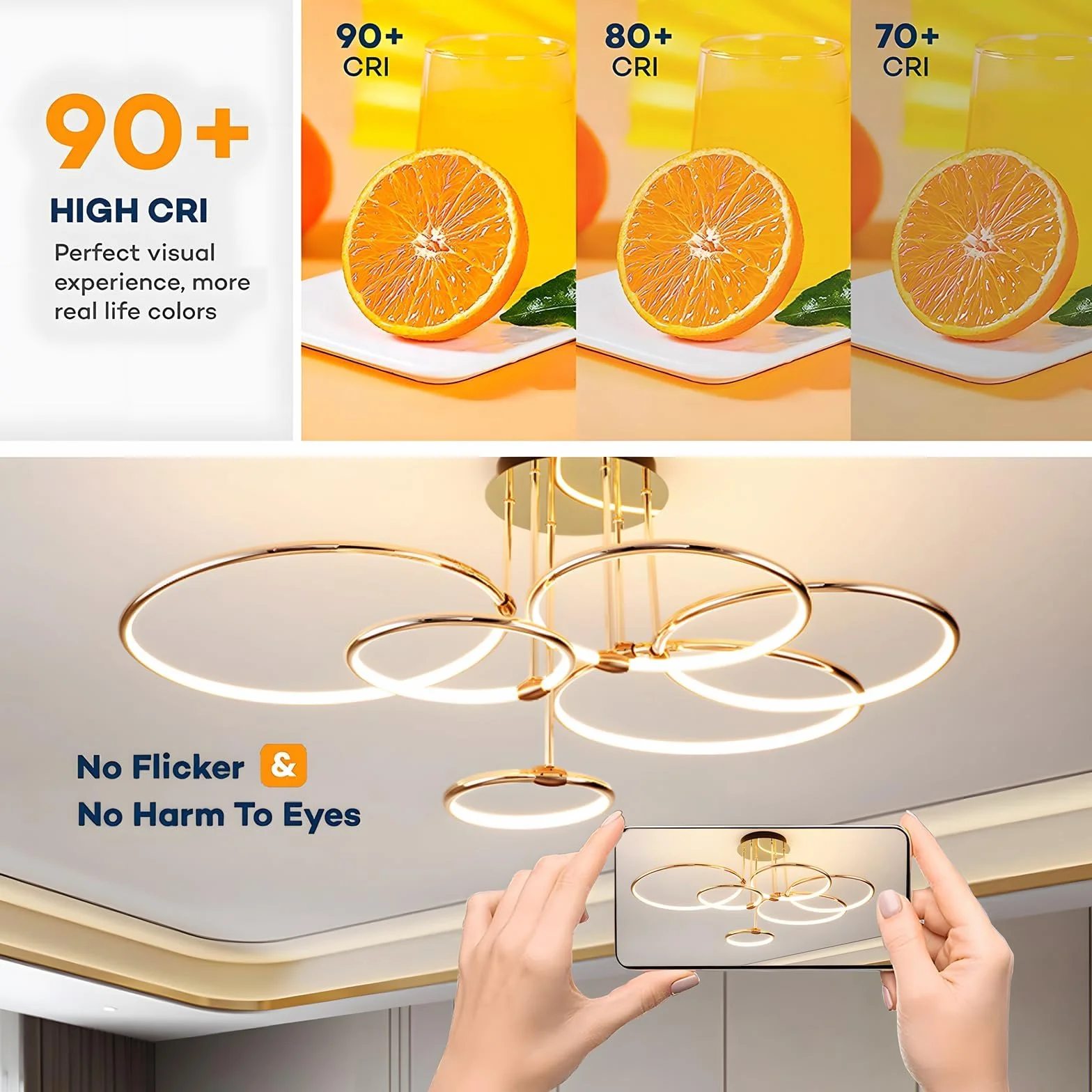 LED Plafoniera, Ø105cm Lampadario Cerchio In Metallo Dorato, 145W Dimmerabile Continuo 3000-6000K, Lampadario Rotondo Moderno In Placca Camera Letto Soggiorno Bambini Ufficio Studio (6 Anelli)