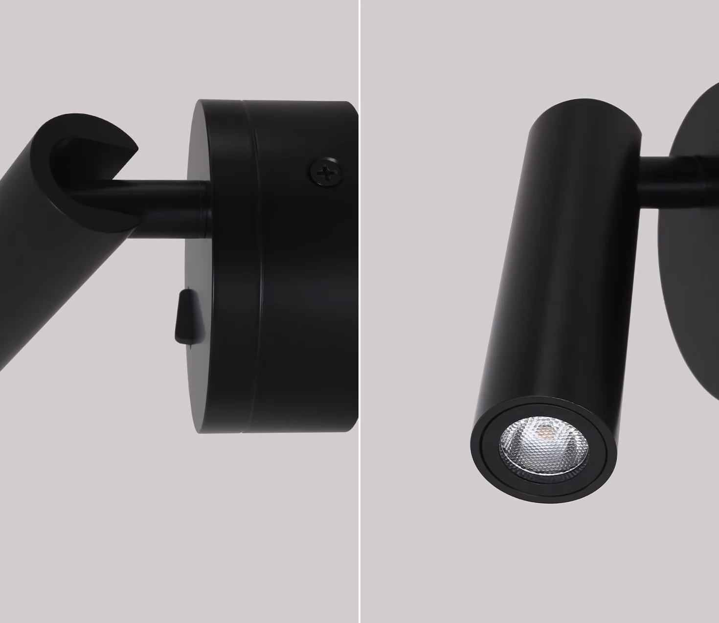 DAWALIGHT Applique da Comodino Orientabile Lampada da Parete a LED 3W 3000K Faretto con Interruttore per Interni Camera da Letto Salotto Lettura, Alluminio, Nero