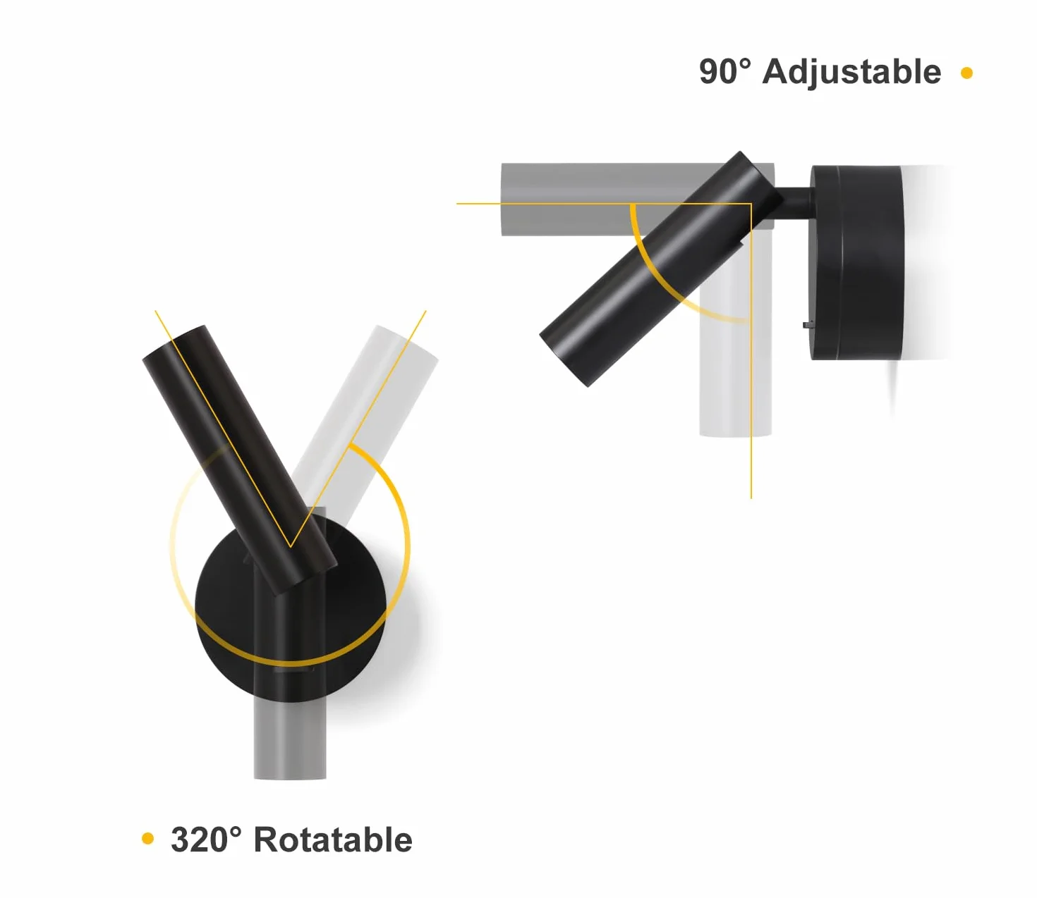 DAWALIGHT Applique da Comodino Orientabile Lampada da Parete a LED 3W 3000K Faretto con Interruttore per Interni Camera da Letto Salotto Lettura, Alluminio, Nero