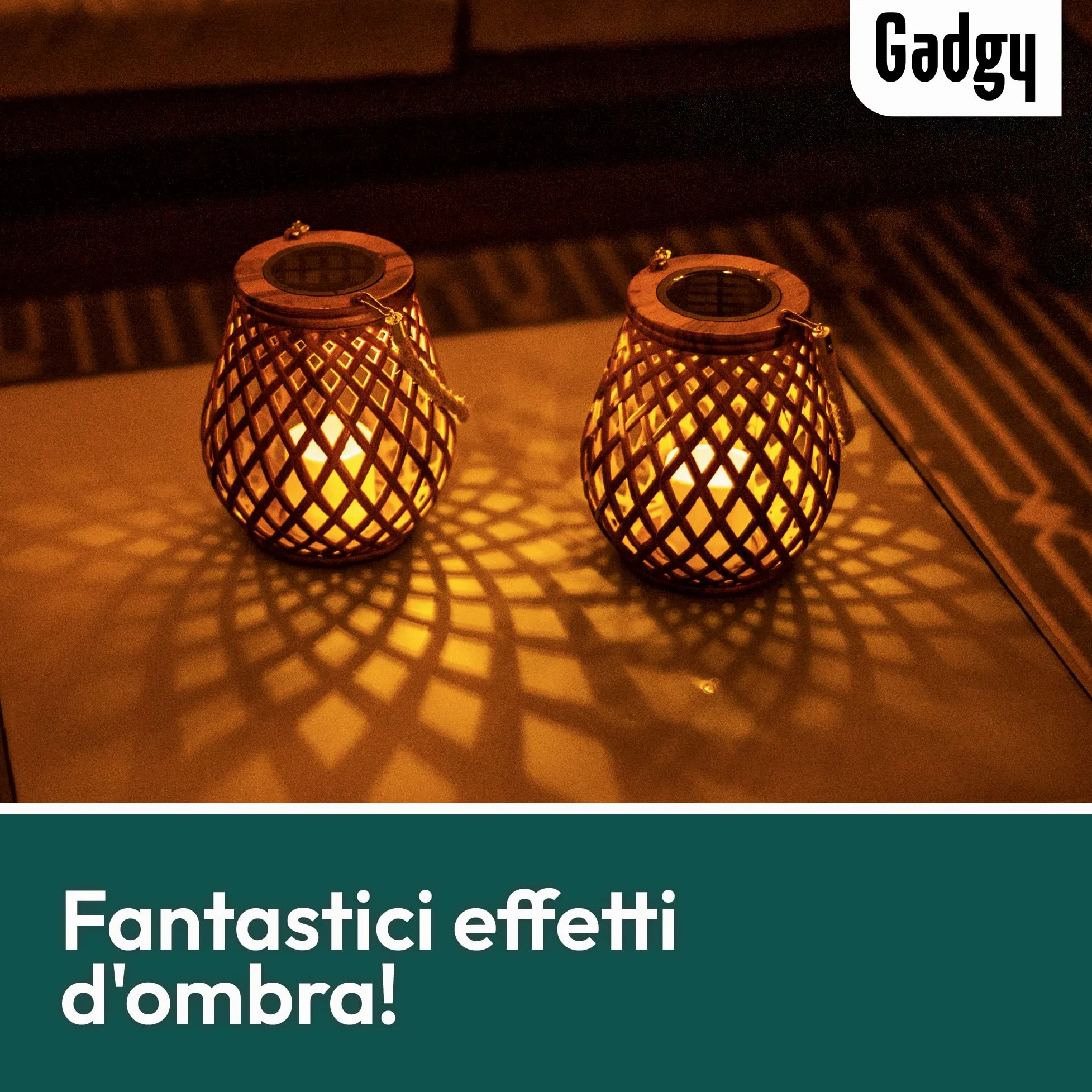 Gadgy Set di 2 lanterne solari in rattan, lampade a LED impermeabili per giardino, balcone e tavolo - Luci decorative alimentate a energia solare