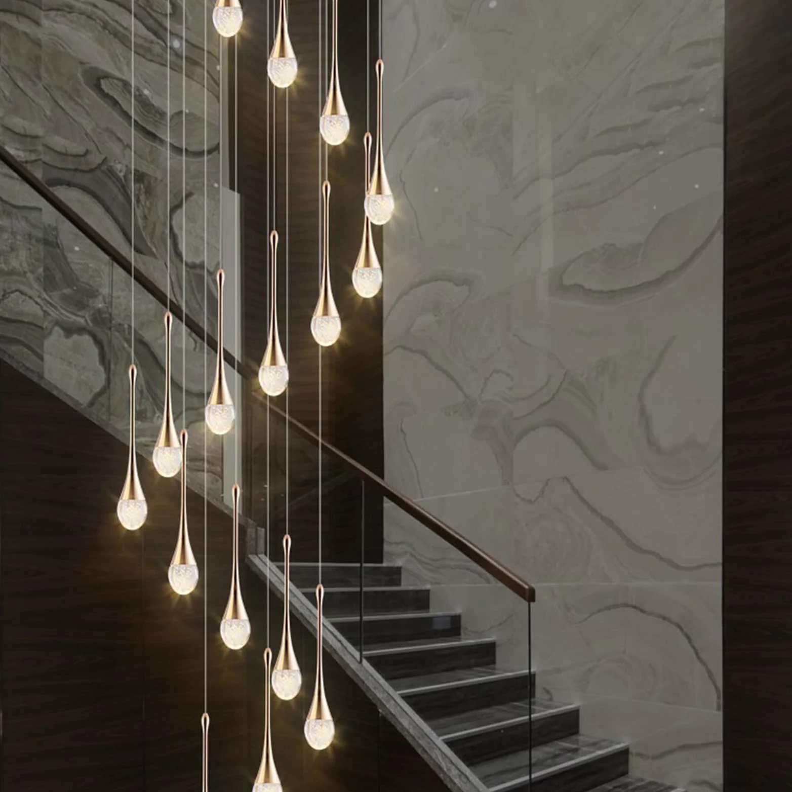Lampadario a LED Moderno a Forma di Goccia d'Acqua per Villa, Lampada Lunga Duplex, 8 Teste