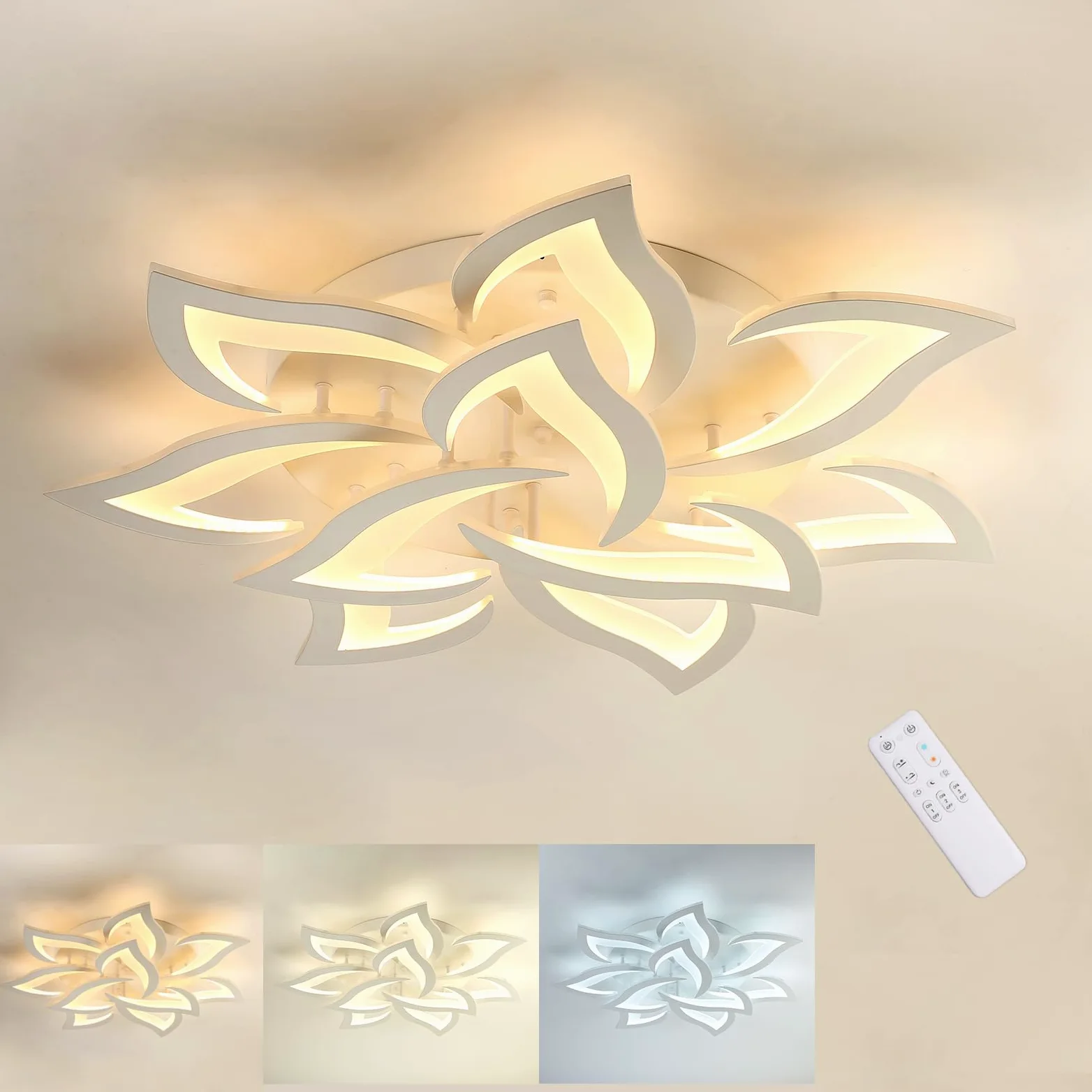 Plafoniera LED Soffitto Dimmerabile 3000K-6000K, Creativa Petalo Lampadario Soggiorno 60W 6000lm, Lampadario Camera da Letto da Pannello Acrilico, Lampadari Moderni 10 Luci