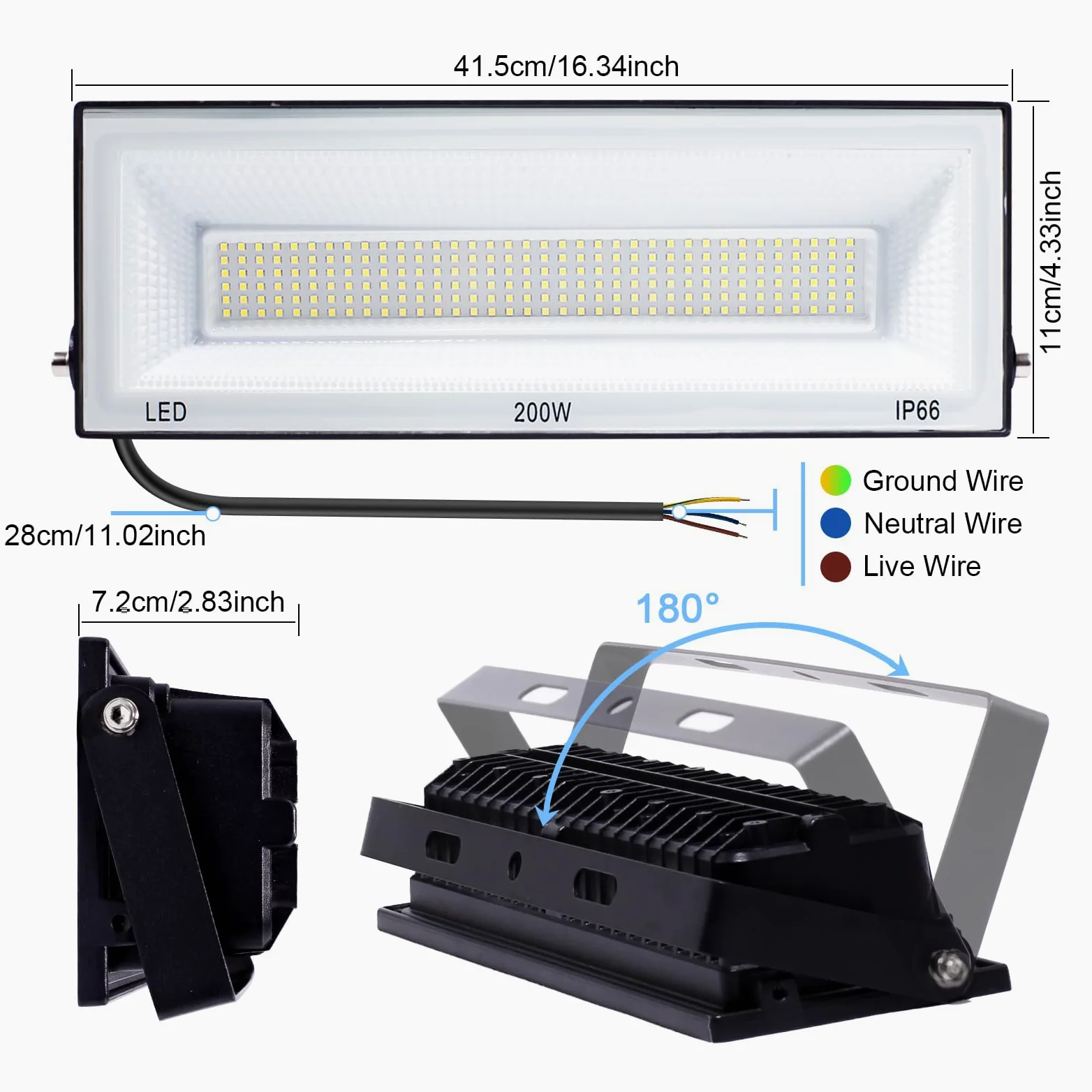 CREATESTAR 200W Faretto LED da Esterno, 24000LM Super Luminoso Proiettore LED da esterno, 6500K Luce Bianco Freddo, IP66 Impermeabile Faretti LED per Giardino, Garage, Stadio, Campo Sportivo