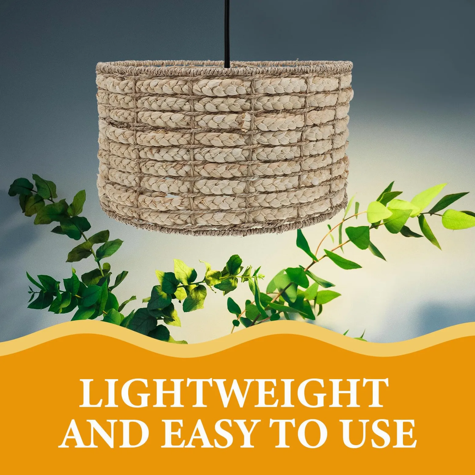 Paralume in Alga Marina e Ferro, Beige, Luce Soffusa, Stile Rustico Naturale, per Casa e Soggiorno, per Lampada a Sospensione e Decorazione Sala da Pranzo
