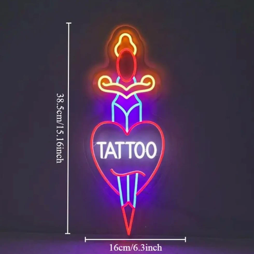 Tattoo - Insegna al neon dimmerabile, per tatuaggi, luci aperte, per salone di bellezza, decorazione da parete per salone di bellezza, per salone di bellezza, per salone, studio, azienda