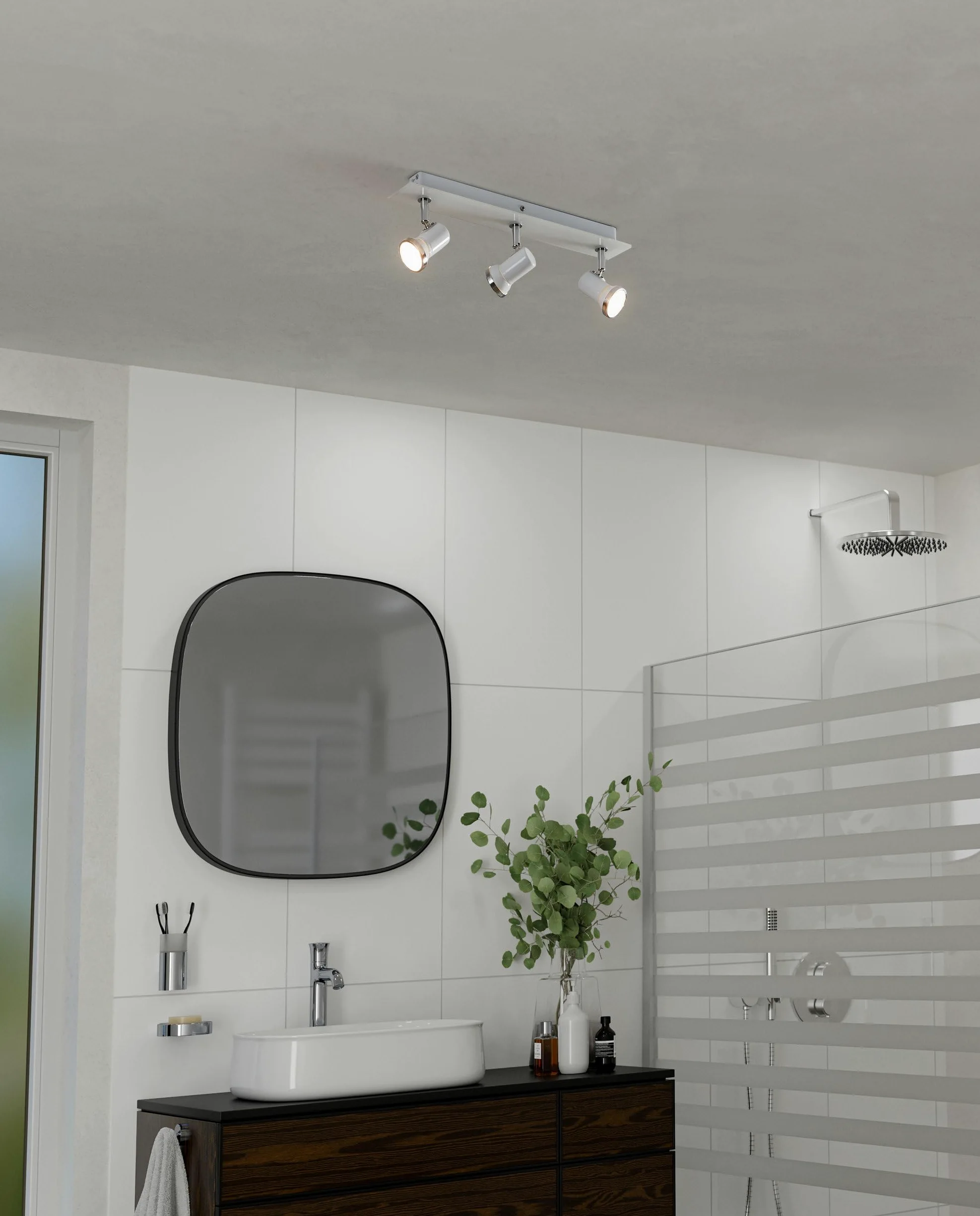 Eglo LED lampada da soffitto Tamara 1, plafoniera 3 fiamme | per bagno, lampada bagno in metallo cromato, vetro bianco, faretti da soffitto con lampadine GU10, luce calda, IP44