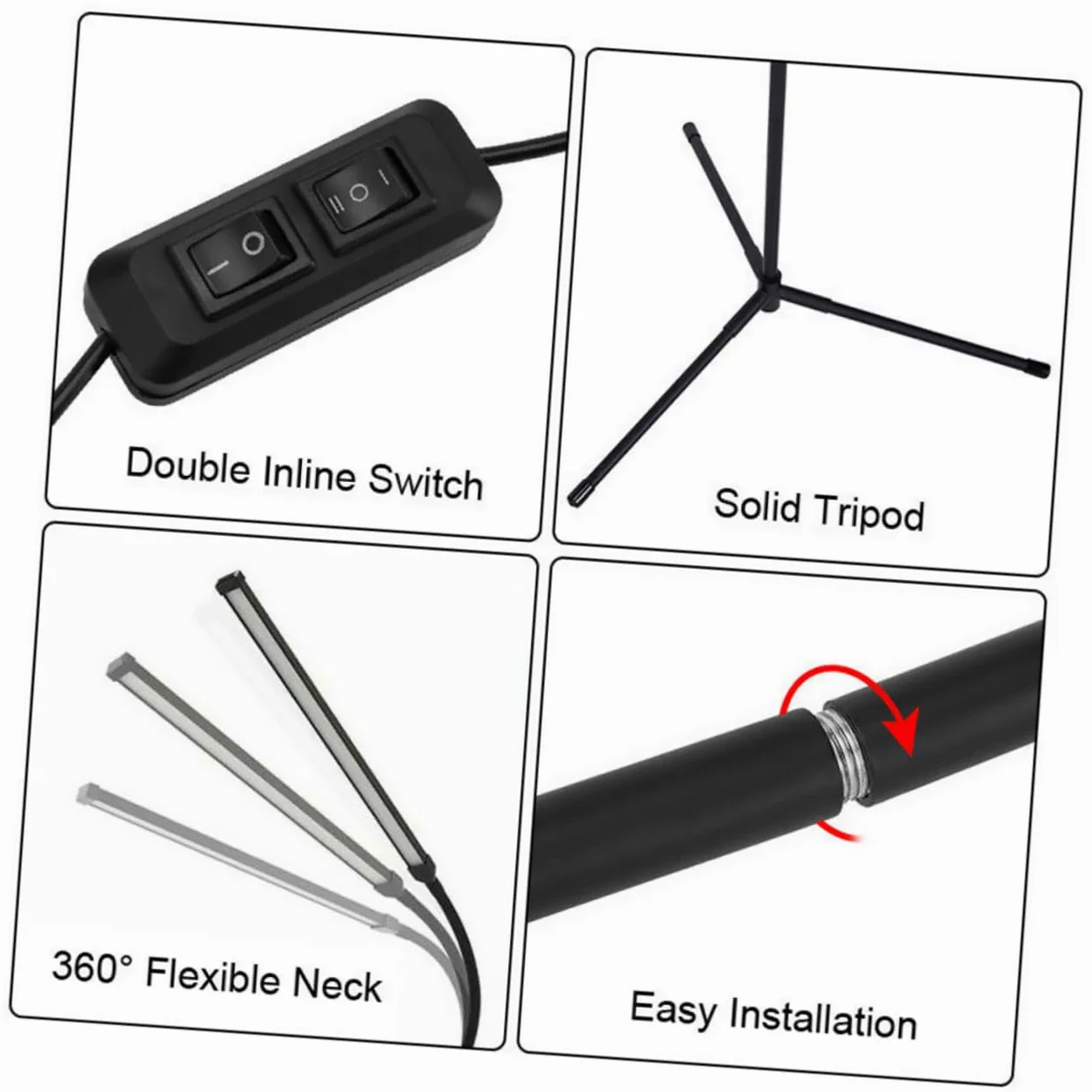 OSALADI Lampada da Lettura Luce senza Abbagliamento Dimmerabile con Clip LED Braccio lungo Flessibile, Alimentazione Usb Nero per Scrivania e Libro