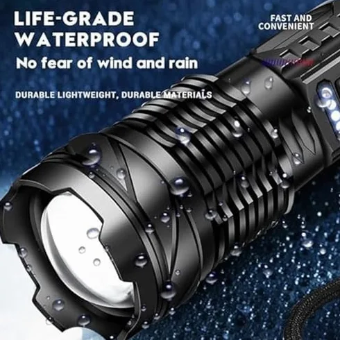 A70 Torcia tattica a LED, torcia elettrica da esterni, forte luce, ricaricabile tramite USB, 1500 lumen, torcia per campeggio, torcia super luminosa, torcia elettrica forte Earc, torce per emergenze
