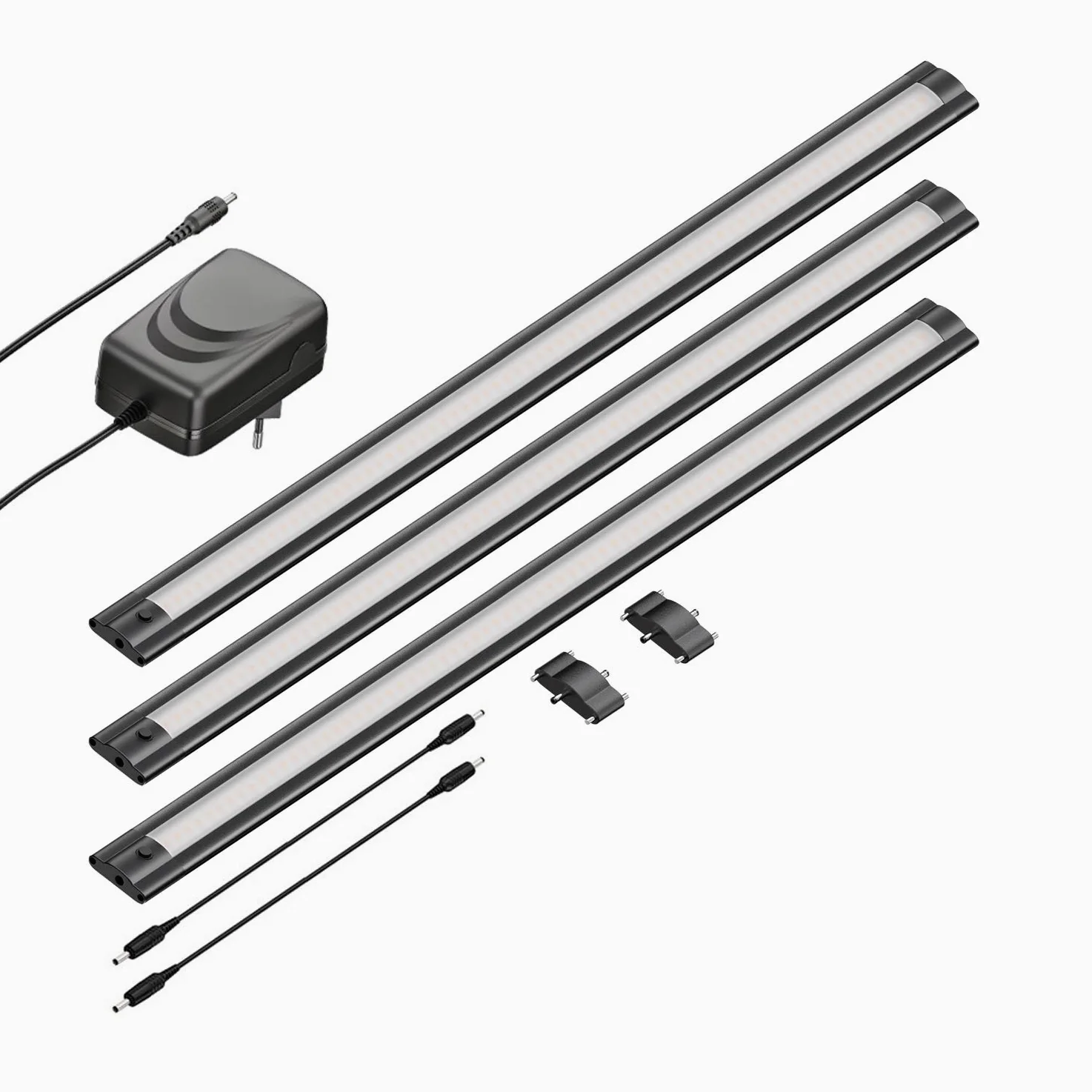 ledscom.de Luce sotto il mobile a LED SIRIS nero opaco, piatto, ogni 50cm, ogni 531lm, bianco caldo, set di 3